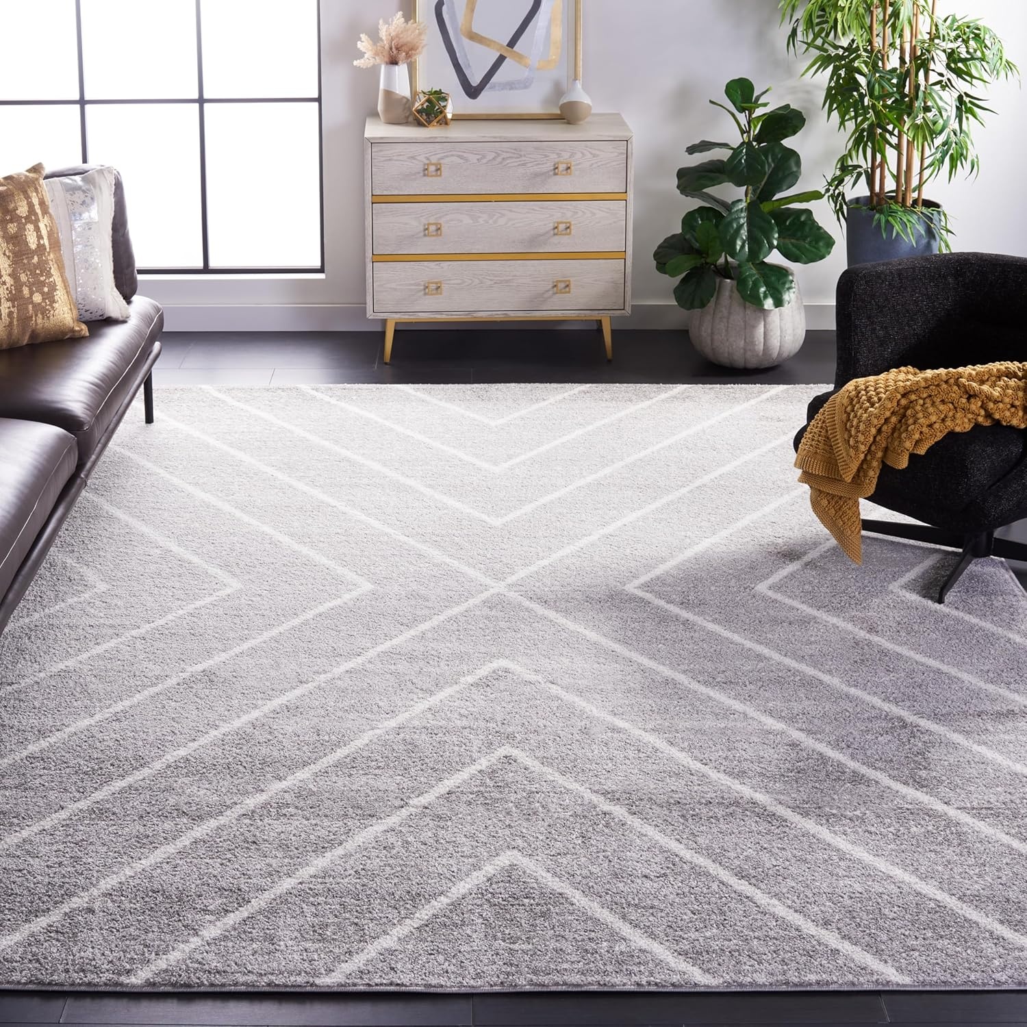 image:imageSAFAVIEH Area Rug 8x10 Adirondack Collection Large Black amp Light Grey Modern Geometric Design NonShedding amp Easy Cleaning Ideal for Living Room Bedroom Office Dining Space ADR251FGreyIvory