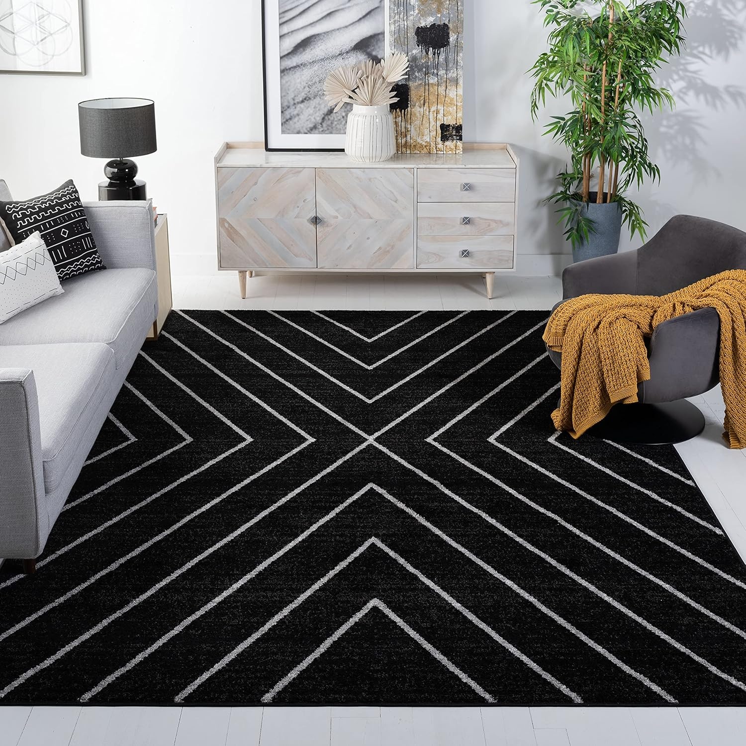 image:imageSAFAVIEH Area Rug 8x10 Adirondack Collection Large Black amp Light Grey Modern Geometric Design NonShedding amp Easy Cleaning Ideal for Living Room Bedroom Office Dining Space ADR251FBlackLight Grey