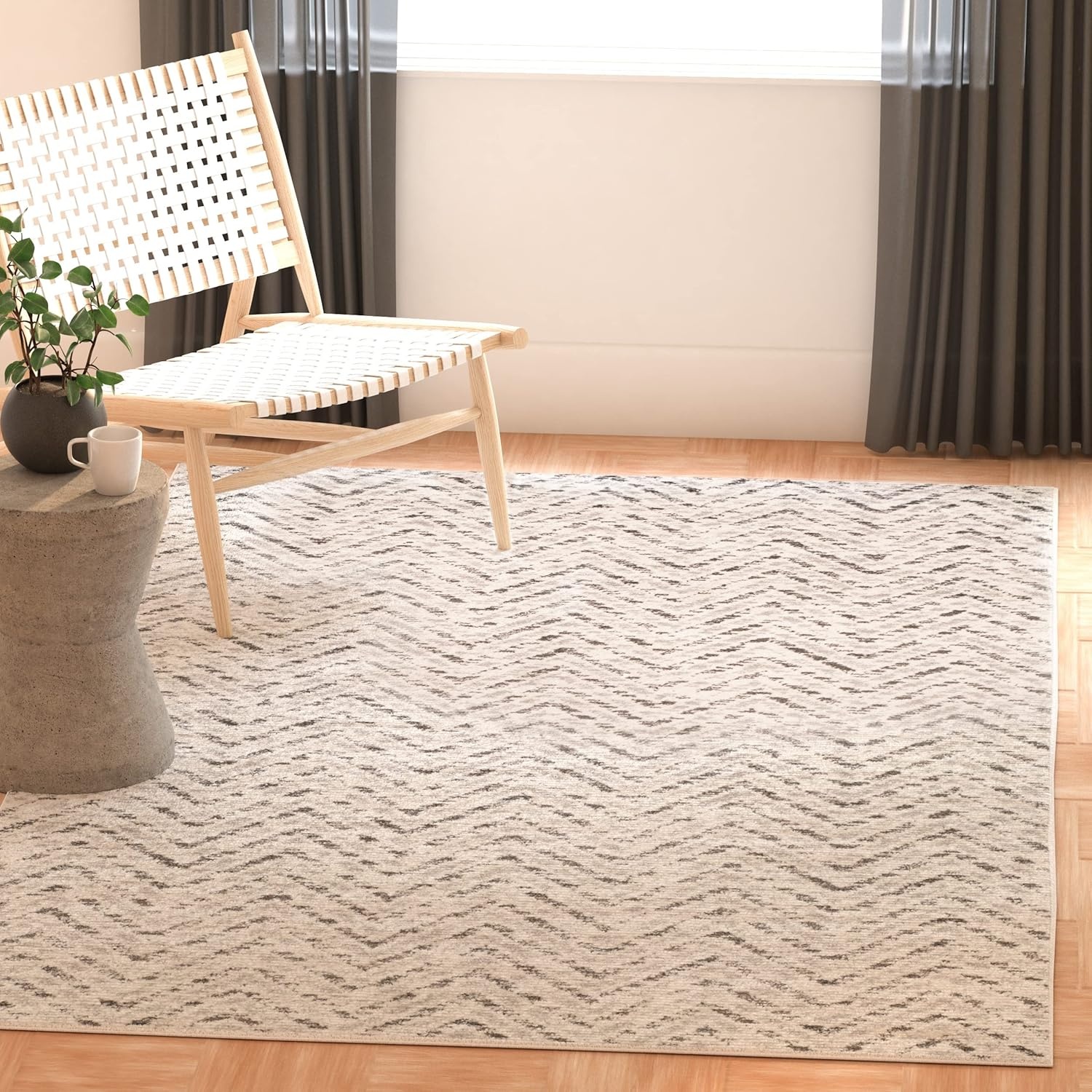 image:imageSAFAVIEH Area Rug 8x10 Adirondack Collection Large Ivory amp Charcoal Chevron Pattern NonShedding amp Easy Cleaning Ideal for Living Room Bedroom Office Dining Space ADR104NIvoryCharcoal