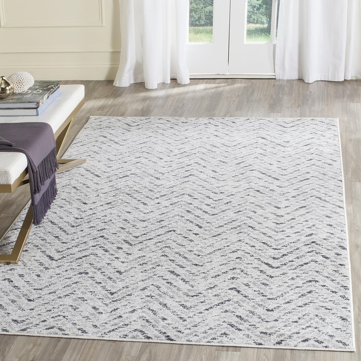 image:imageSAFAVIEH Area Rug 8x10 Adirondack Collection Large Ivory amp Charcoal Chevron Pattern NonShedding amp Easy Cleaning Ideal for Living Room Bedroom Office Dining Space ADR104NIvoryCharcoal