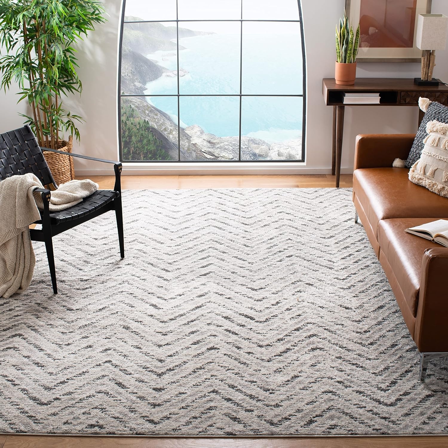 image:imageSAFAVIEH Area Rug 8x10 Adirondack Collection Large Ivory amp Charcoal Chevron Pattern NonShedding amp Easy Cleaning Ideal for Living Room Bedroom Office Dining Space ADR104NIvoryCharcoal