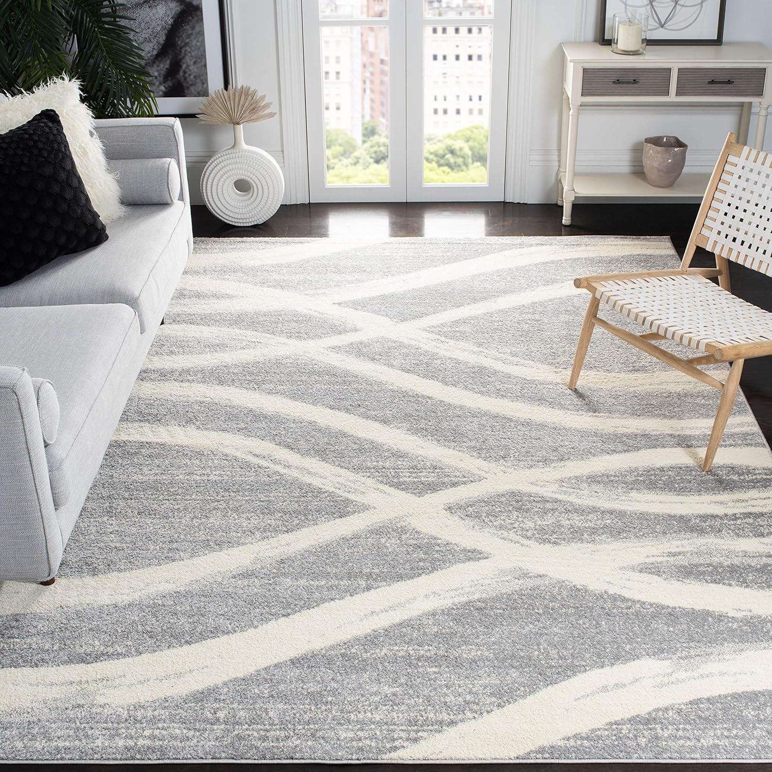 image:imageSAFAVIEH Area Rug 8x10 Adirondack Collection Large Sage amp Cream Modern Wave Design NonShedding amp Easy to Clean Ideal for Living Room Bedroom Dining Space ADR125XGreyCream