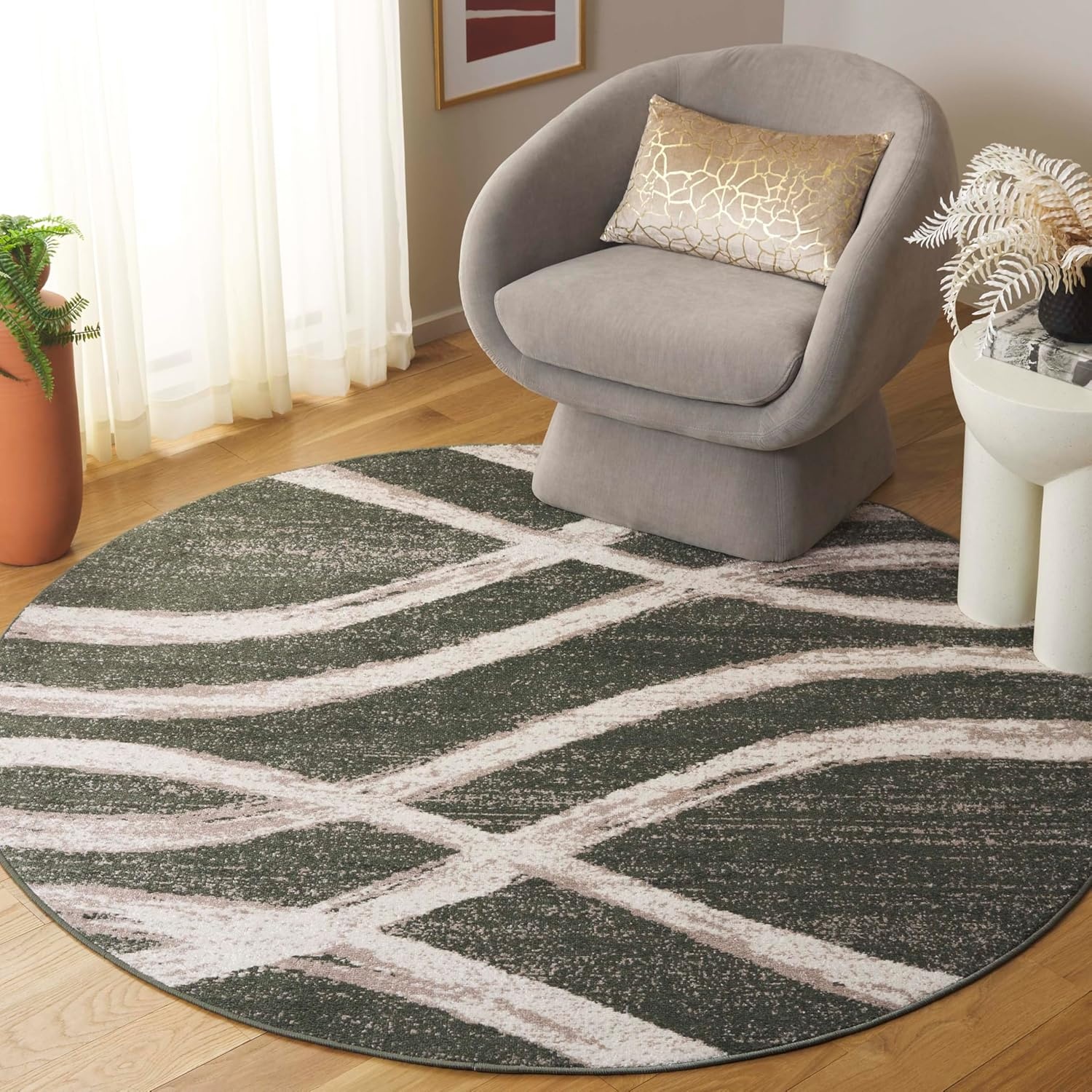 image:imageSAFAVIEH Area Rug 8x10 Adirondack Collection Large Sage amp Cream Modern Wave Design NonShedding amp Easy to Clean Ideal for Living Room Bedroom Dining Space ADR125XDark GreenIvory