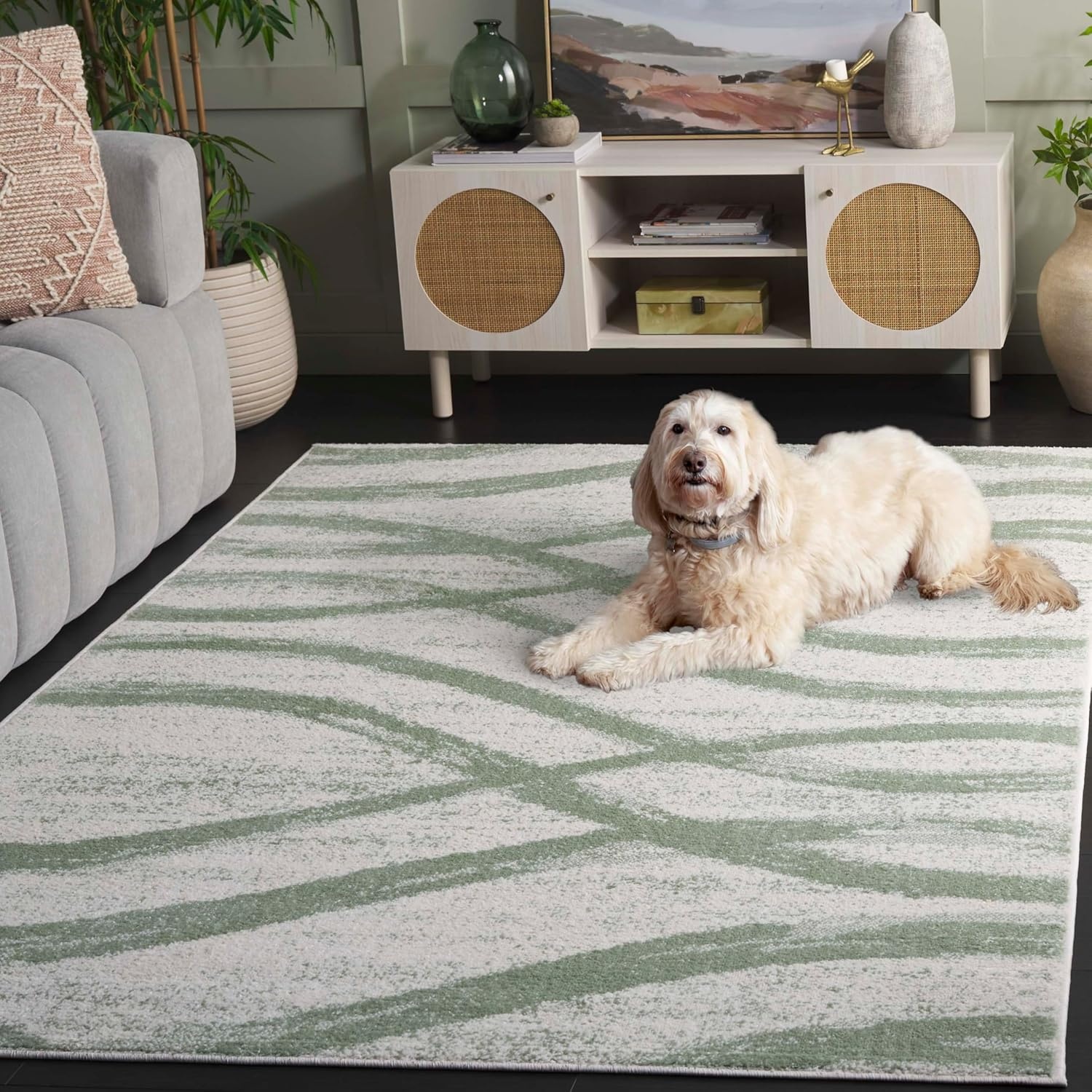 image:imageSAFAVIEH Area Rug 8x10 Adirondack Collection Large Sage amp Cream Modern Wave Design NonShedding amp Easy to Clean Ideal for Living Room Bedroom Dining Space ADR125XIvorySage