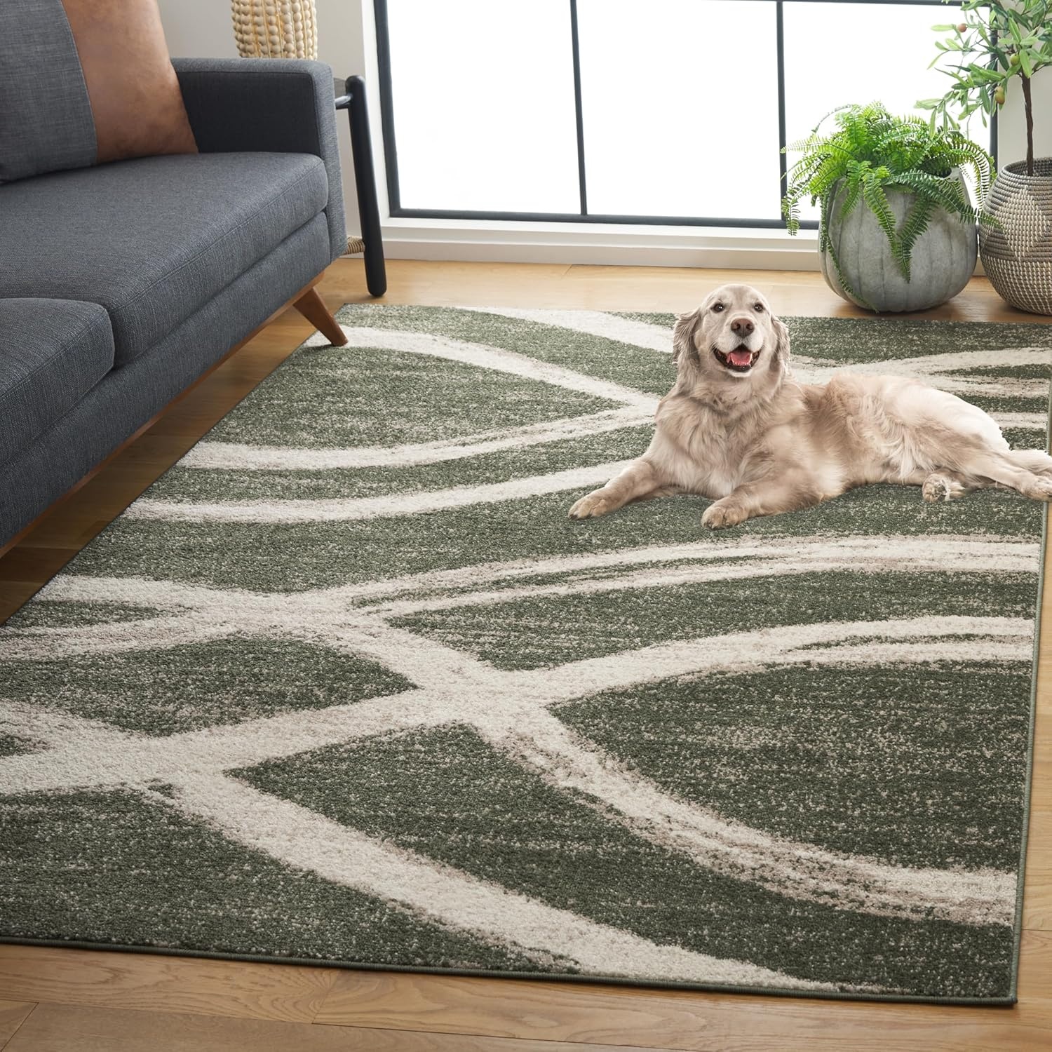 image:imageSAFAVIEH Area Rug 8x10 Adirondack Collection Large Sage amp Cream Modern Wave Design NonShedding amp Easy to Clean Ideal for Living Room Bedroom Dining Space ADR125XDark GreenIvory