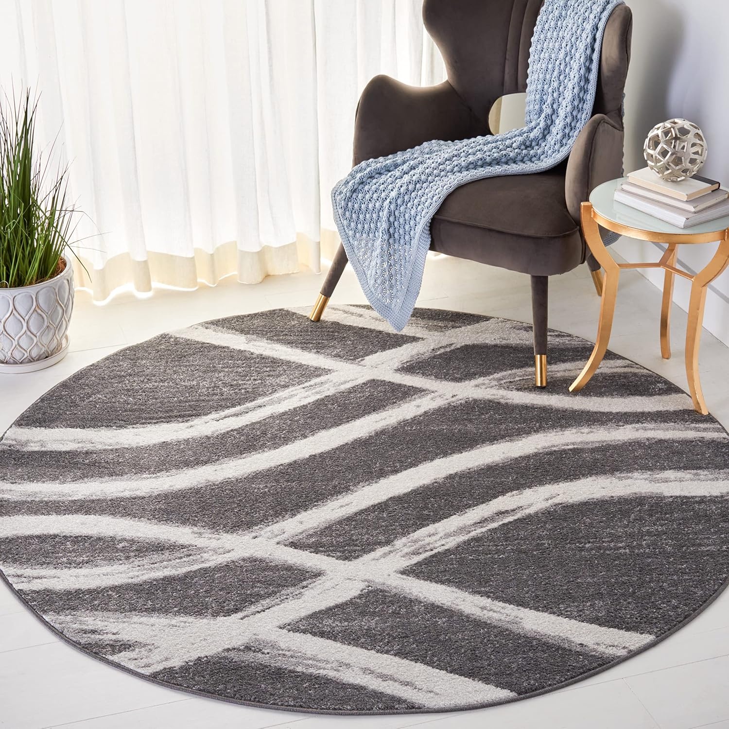 image:imageSAFAVIEH Area Rug 8x10 Adirondack Collection Large Sage amp Cream Modern Wave Design NonShedding amp Easy to Clean Ideal for Living Room Bedroom Dining Space ADR125XCharcoalIvory