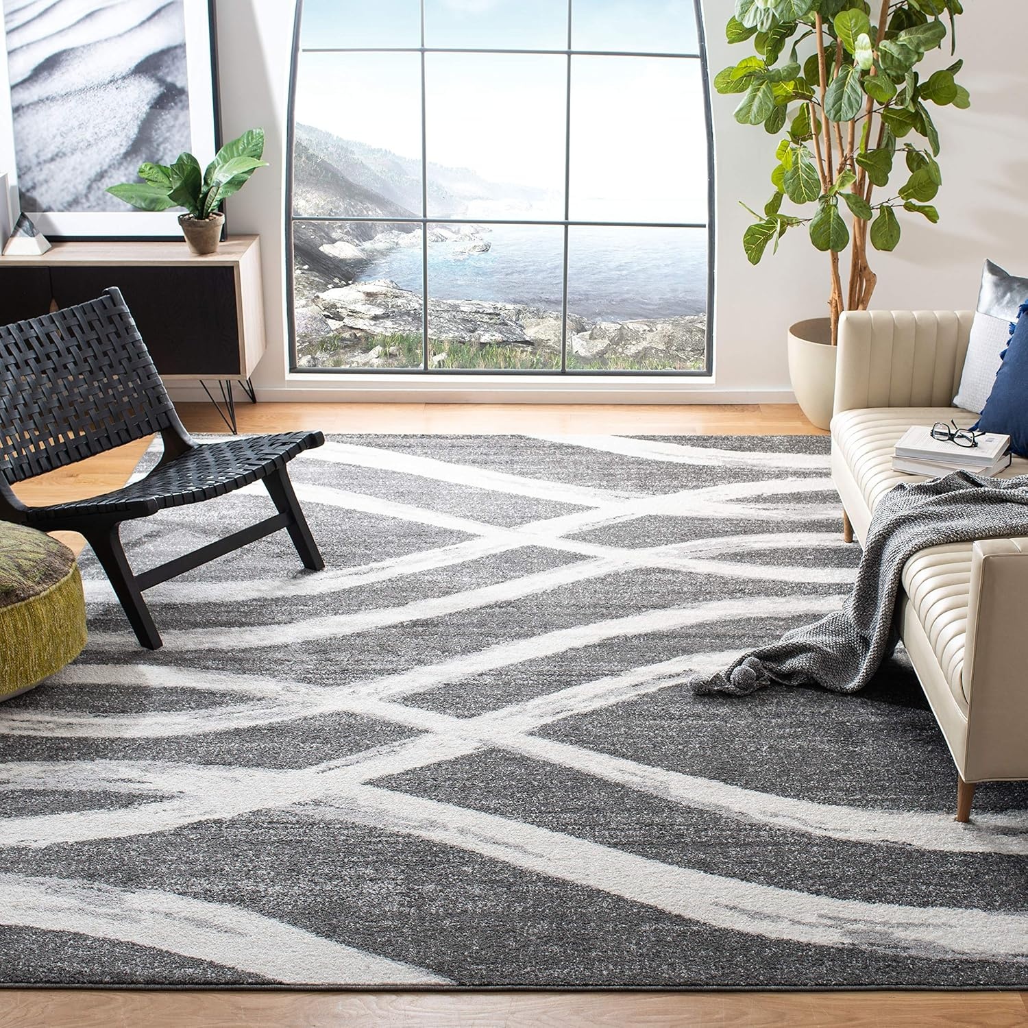 image:imageSAFAVIEH Area Rug 8x10 Adirondack Collection Large Sage amp Cream Modern Wave Design NonShedding amp Easy to Clean Ideal for Living Room Bedroom Dining Space ADR125XCharcoalIvory