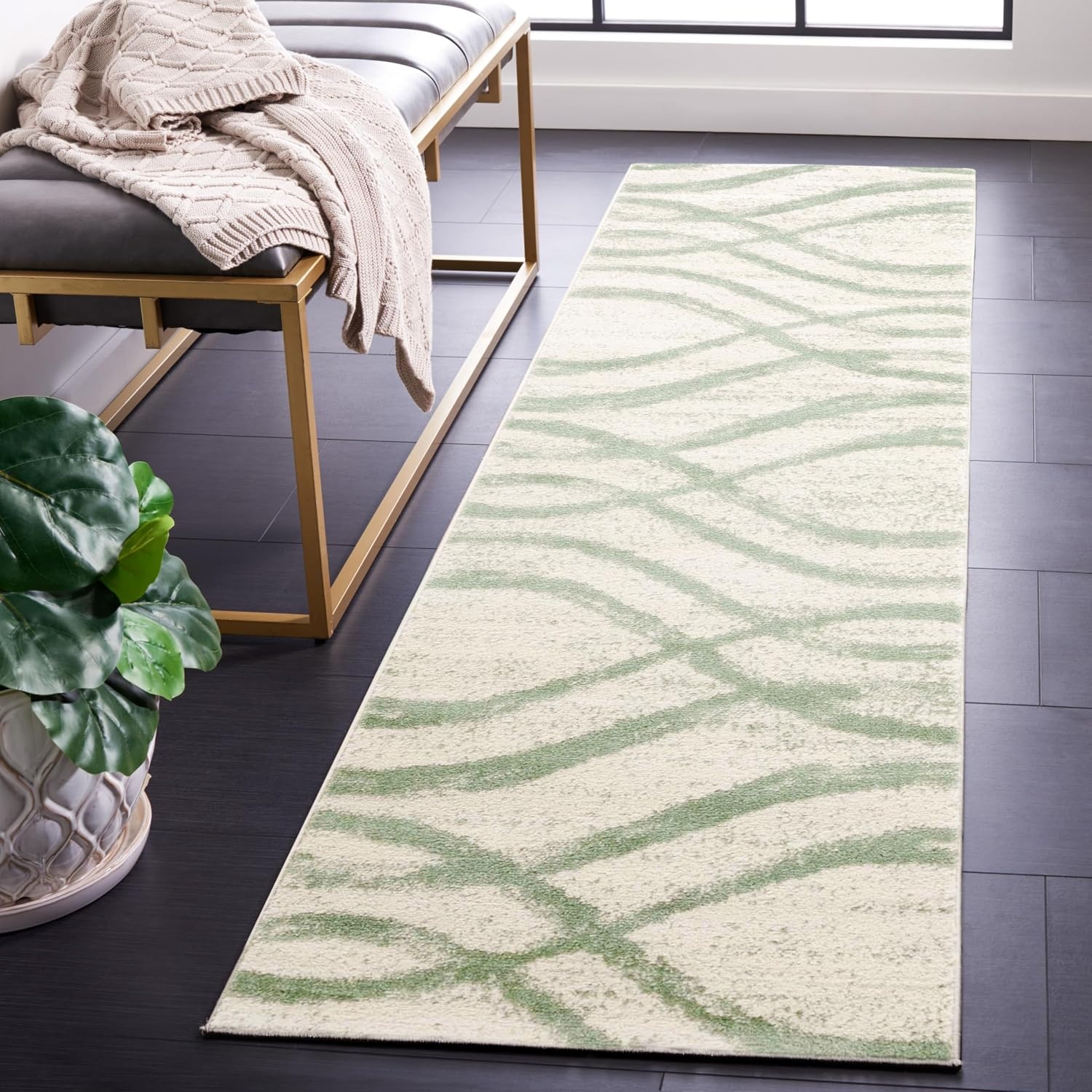 image:imageSAFAVIEH Area Rug 8x10 Adirondack Collection Large Sage amp Cream Modern Wave Design NonShedding amp Easy to Clean Ideal for Living Room Bedroom Dining Space ADR125XIvorySage
