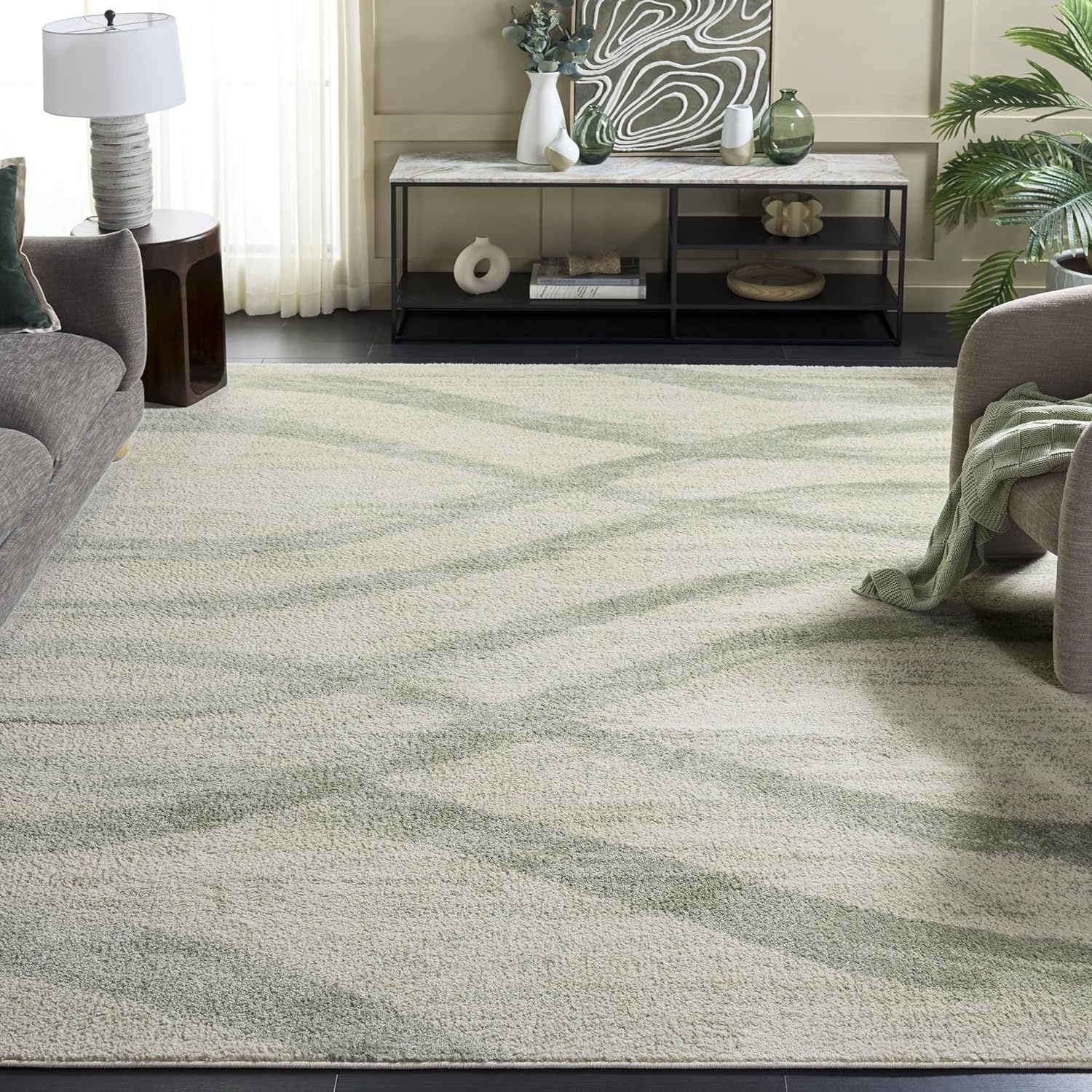 image:imageSAFAVIEH Area Rug 8x10 Adirondack Collection Large Sage amp Cream Modern Wave Design NonShedding amp Easy to Clean Ideal for Living Room Bedroom Dining Space ADR125XIvorySage