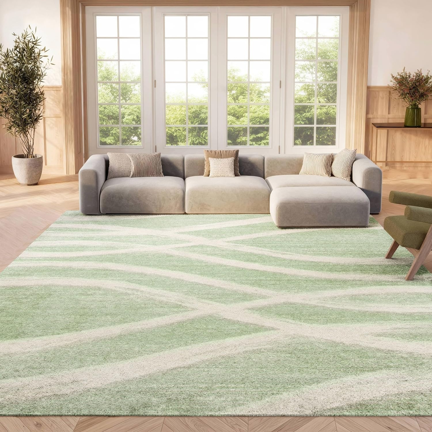 image:imageSAFAVIEH Area Rug 8x10 Adirondack Collection Large Sage amp Cream Modern Wave Design NonShedding amp Easy to Clean Ideal for Living Room Bedroom Dining Space ADR125XSageCream
