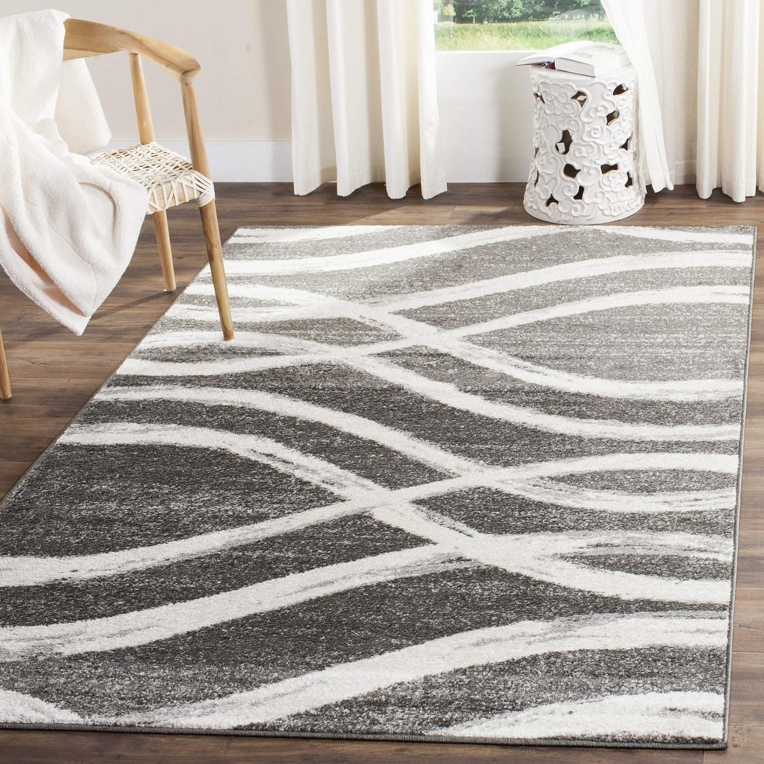 image:imageSAFAVIEH Area Rug 8x10 Adirondack Collection Large Sage amp Cream Modern Wave Design NonShedding amp Easy to Clean Ideal for Living Room Bedroom Dining Space ADR125XCharcoalIvory