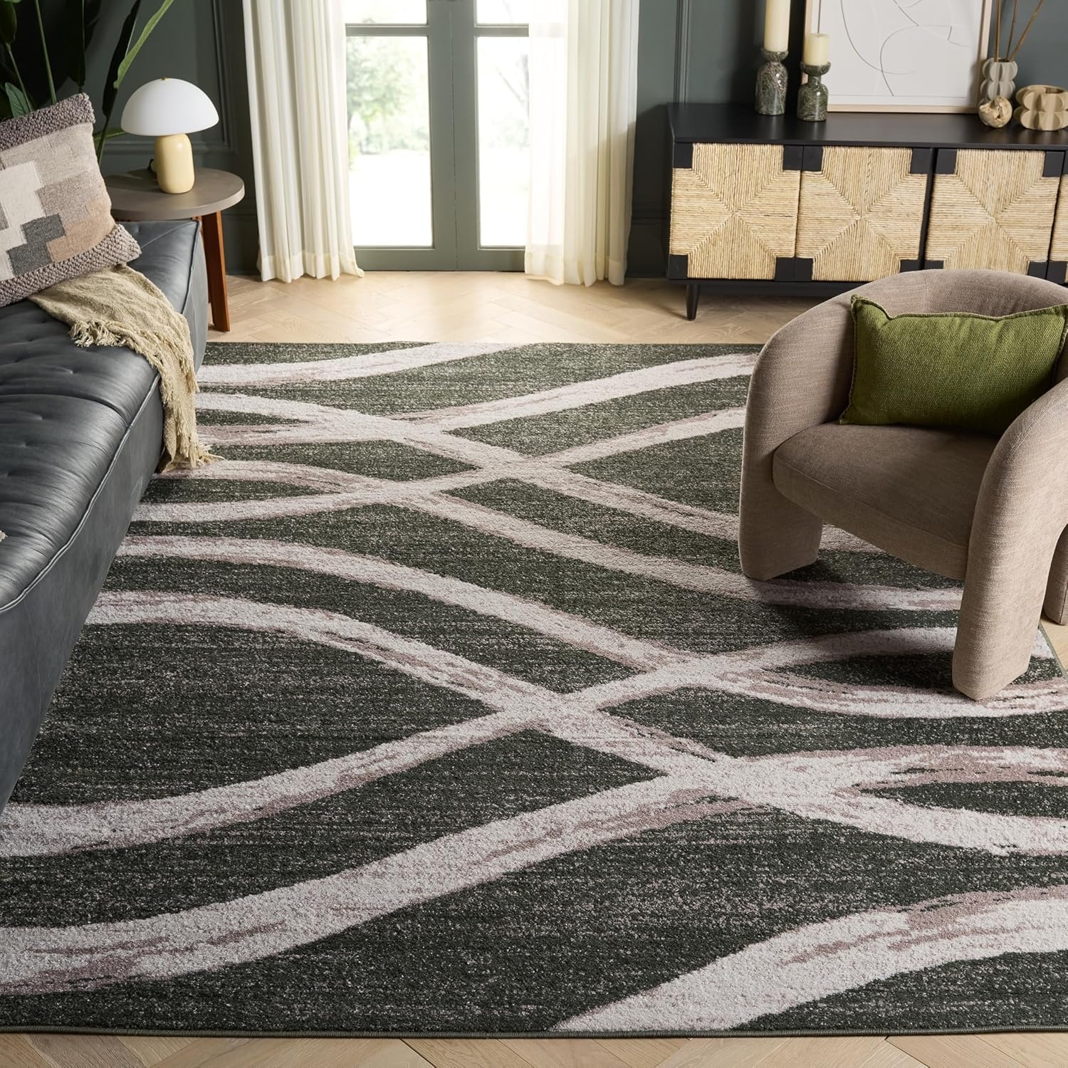 image:imageSAFAVIEH Area Rug 8x10 Adirondack Collection Large Sage amp Cream Modern Wave Design NonShedding amp Easy to Clean Ideal for Living Room Bedroom Dining Space ADR125XDark GreenIvory