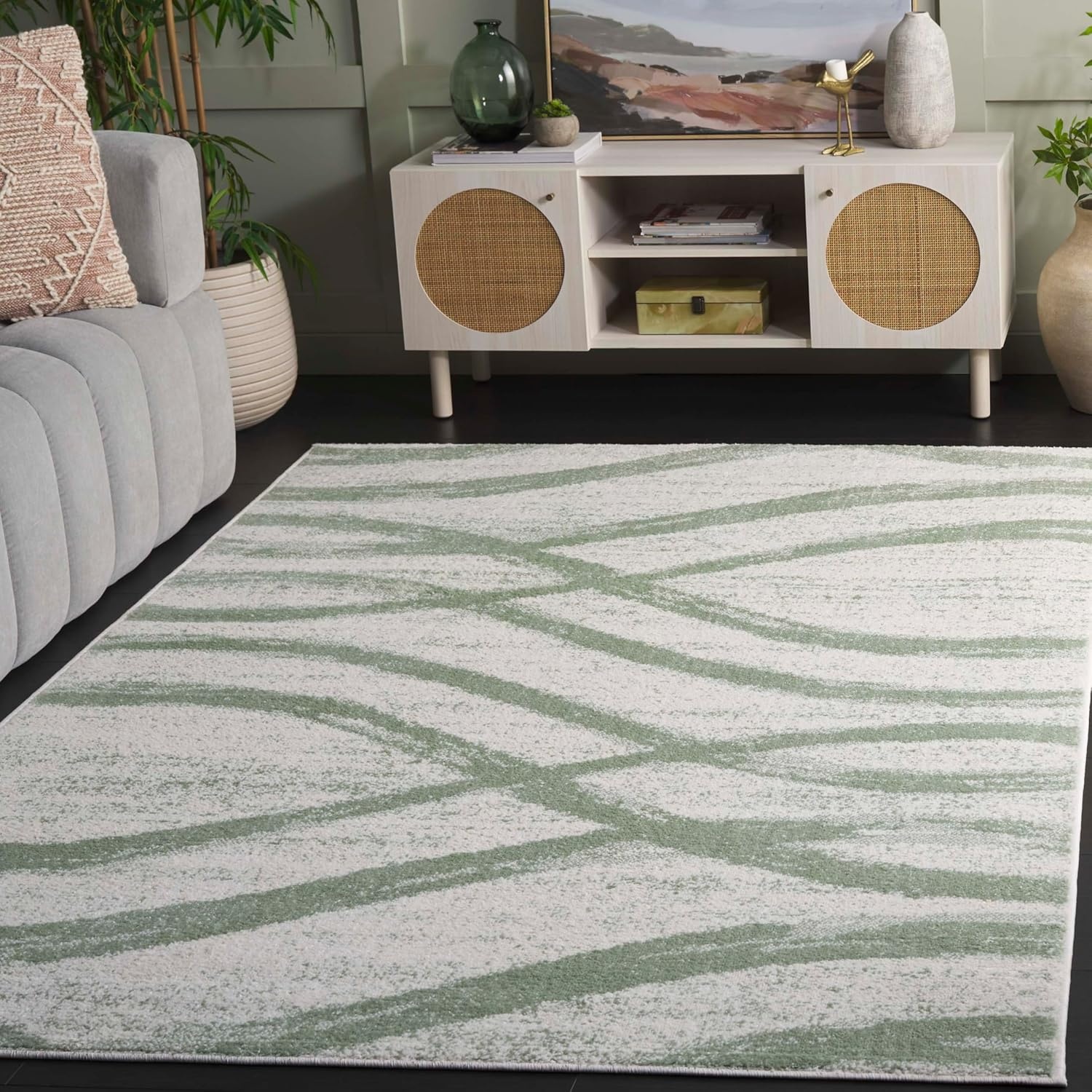 image:imageSAFAVIEH Area Rug 8x10 Adirondack Collection Large Sage amp Cream Modern Wave Design NonShedding amp Easy to Clean Ideal for Living Room Bedroom Dining Space ADR125XIvorySage