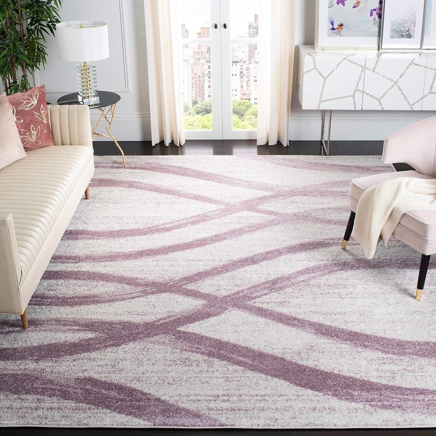 image:imageSAFAVIEH Area Rug 8x10 Adirondack Collection Large Sage amp Cream Modern Wave Design NonShedding amp Easy to Clean Ideal for Living Room Bedroom Dining Space ADR125XCreamPurple
