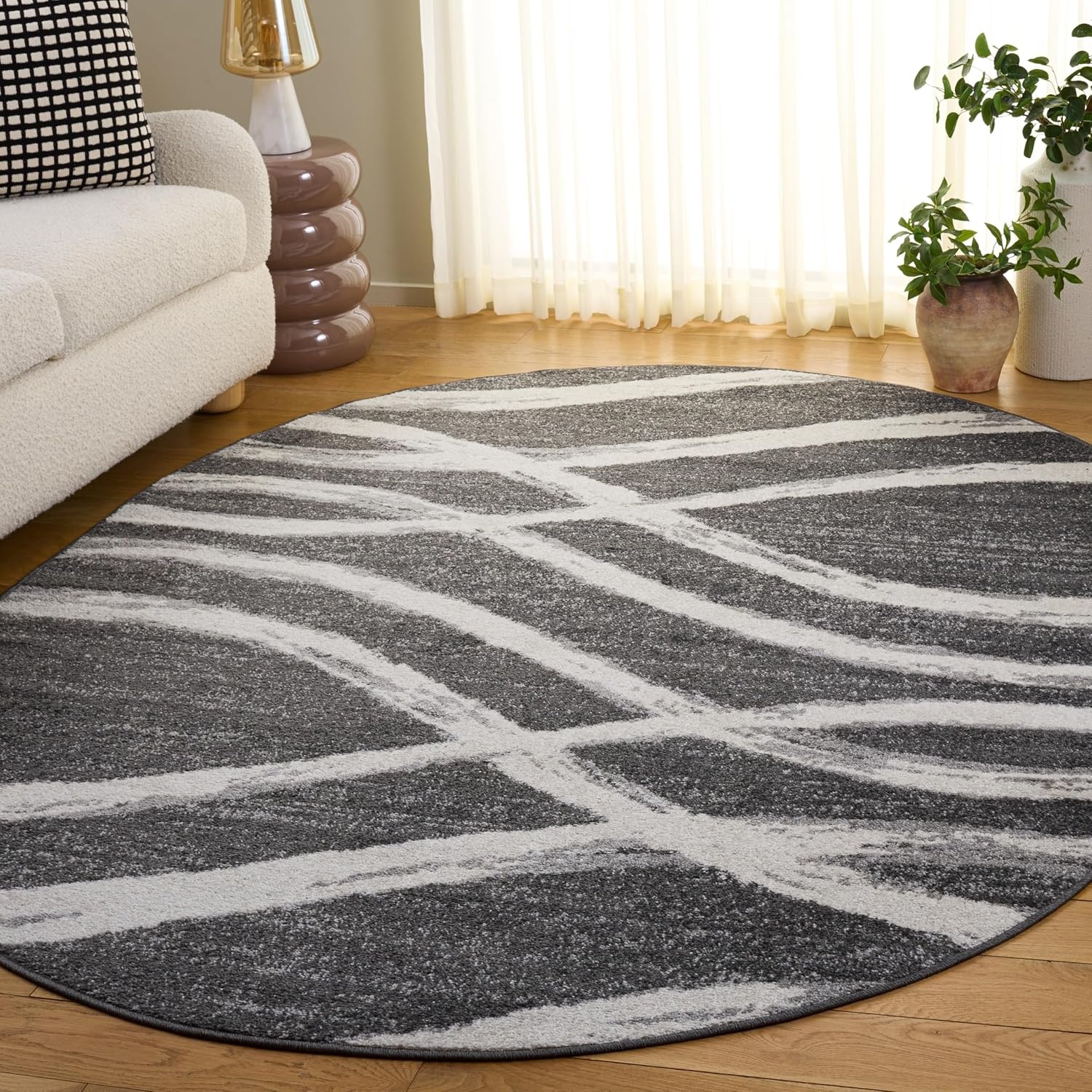 image:imageSAFAVIEH Area Rug 8x10 Adirondack Collection Large Sage amp Cream Modern Wave Design NonShedding amp Easy to Clean Ideal for Living Room Bedroom Dining Space ADR125XCharcoalIvory