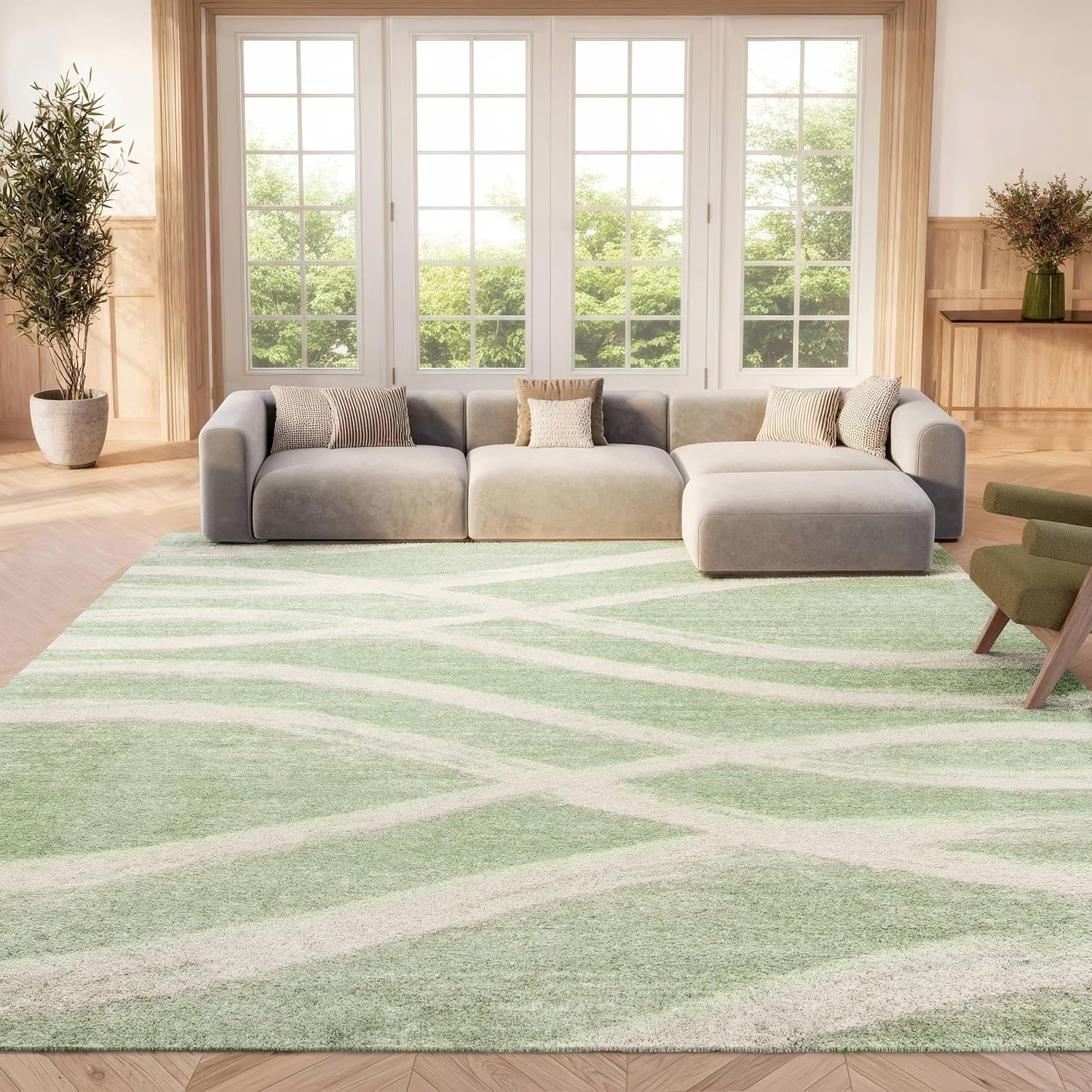 image:imageSAFAVIEH Area Rug 8x10 Adirondack Collection Large Sage amp Cream Modern Wave Design NonShedding amp Easy to Clean Ideal for Living Room Bedroom Dining Space ADR125XSageCream