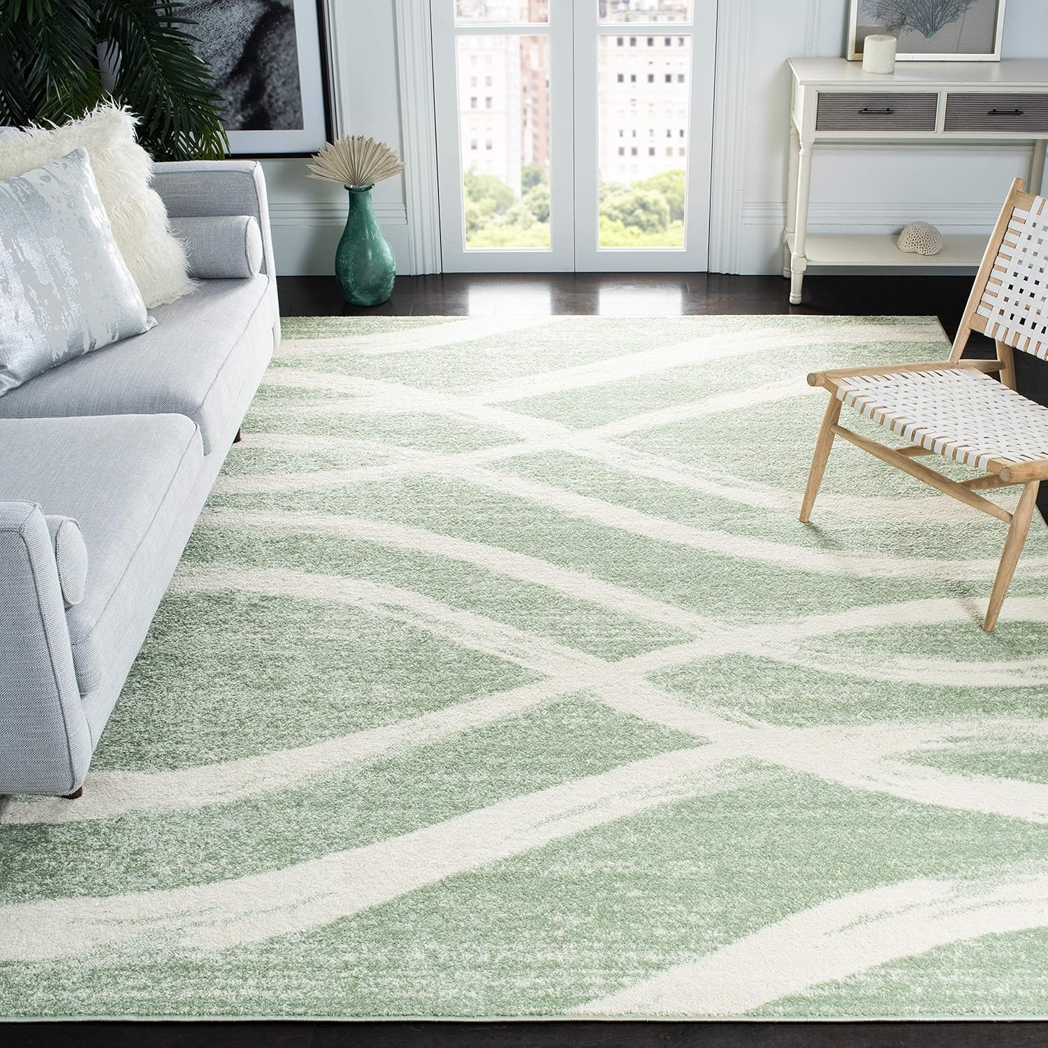 image:imageSAFAVIEH Area Rug 8x10 Adirondack Collection Large Sage amp Cream Modern Wave Design NonShedding amp Easy to Clean Ideal for Living Room Bedroom Dining Space ADR125XSageCream