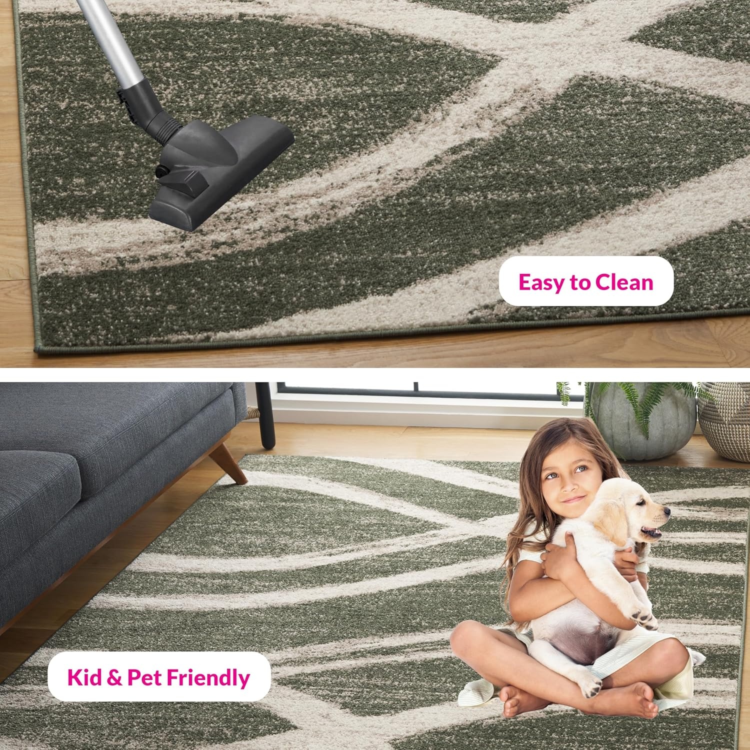 image:imageSAFAVIEH Area Rug 8x10 Adirondack Collection Large Sage amp Cream Modern Wave Design NonShedding amp Easy to Clean Ideal for Living Room Bedroom Dining Space ADR125XDark GreenIvory