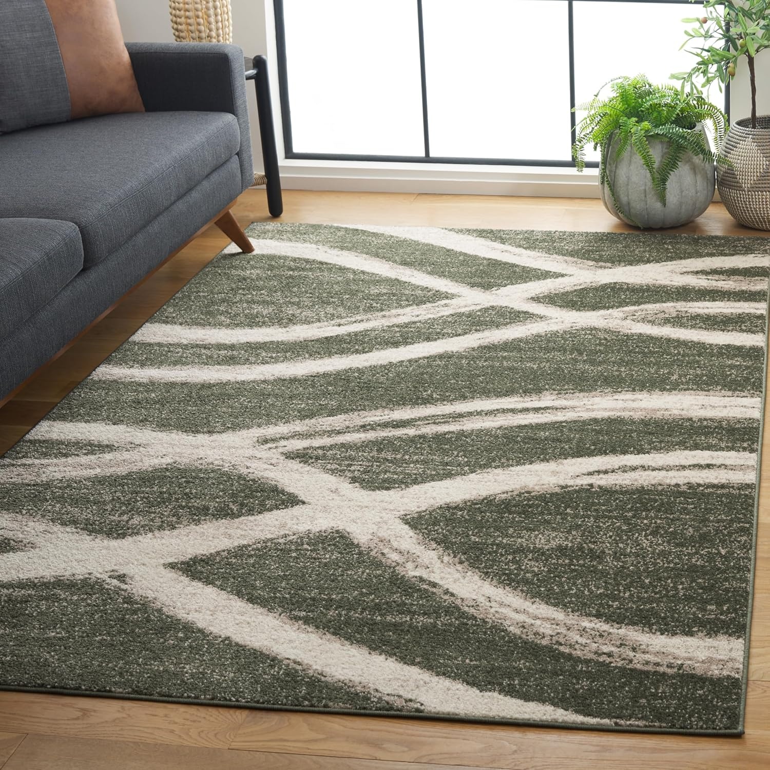 image:imageSAFAVIEH Area Rug 8x10 Adirondack Collection Large Sage amp Cream Modern Wave Design NonShedding amp Easy to Clean Ideal for Living Room Bedroom Dining Space ADR125XDark GreenIvory