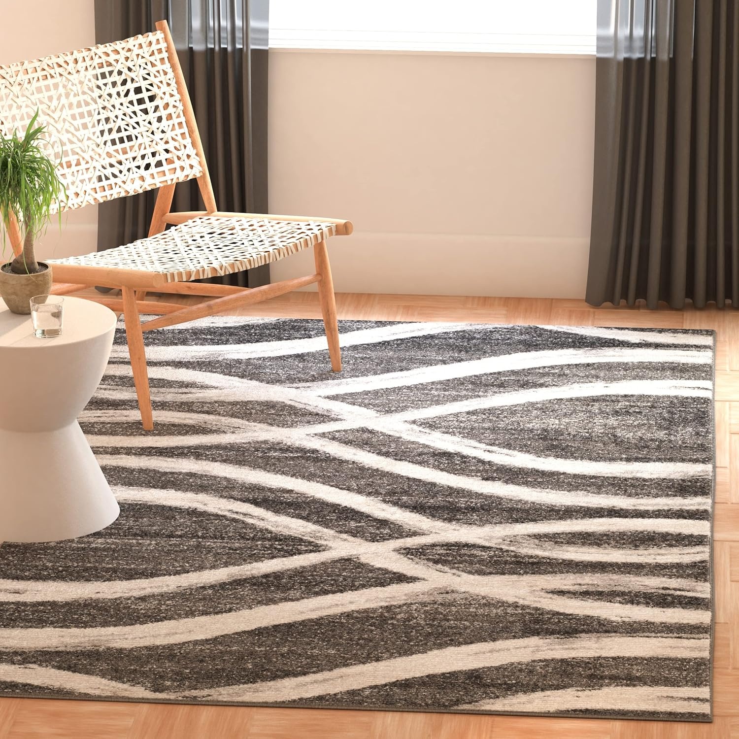 image:imageSAFAVIEH Area Rug 8x10 Adirondack Collection Large Sage amp Cream Modern Wave Design NonShedding amp Easy to Clean Ideal for Living Room Bedroom Dining Space ADR125XCharcoalIvory