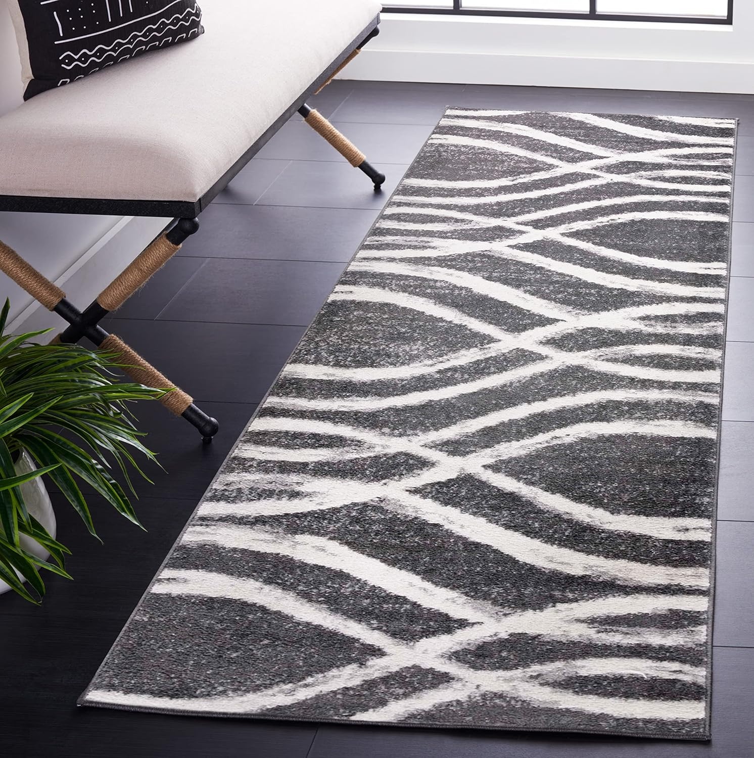 image:imageSAFAVIEH Area Rug 8x10 Adirondack Collection Large Sage amp Cream Modern Wave Design NonShedding amp Easy to Clean Ideal for Living Room Bedroom Dining Space ADR125XCharcoalIvory