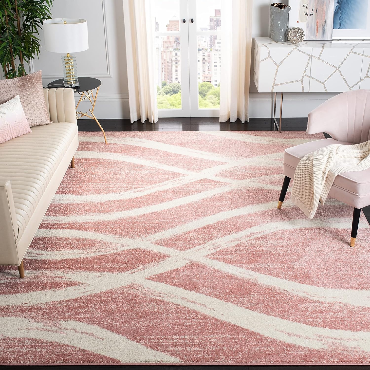 image:imageSAFAVIEH Area Rug 8x10 Adirondack Collection Large Sage amp Cream Modern Wave Design NonShedding amp Easy to Clean Ideal for Living Room Bedroom Dining Space ADR125XRoseCream