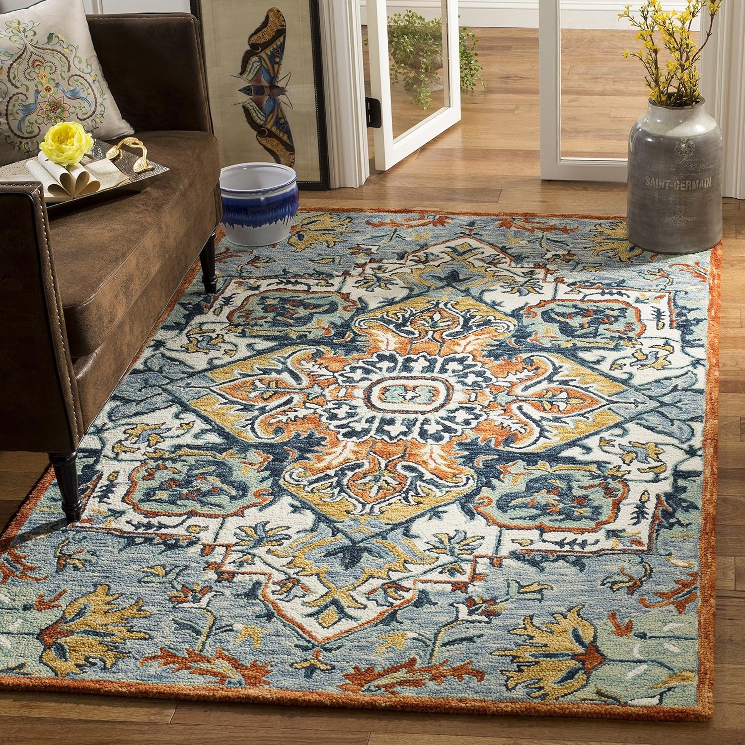 image:imageSAFAVIEH Area Rug 8x10 Aspen Collection Large Blue amp Rust Handmade Wool Boho Design Ideal for Living Room Bedroom Office Dining Space APN312ABlueRust