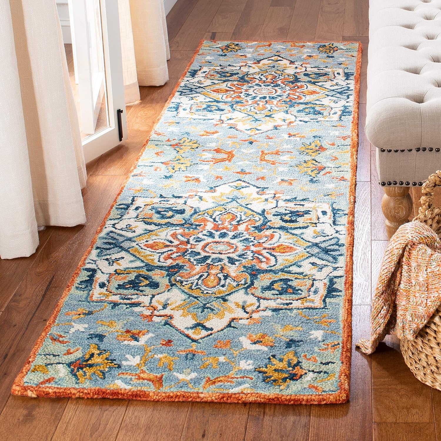 image:imageSAFAVIEH Area Rug 8x10 Aspen Collection Large Blue amp Rust Handmade Wool Boho Design Ideal for Living Room Bedroom Office Dining Space APN312ABlueRust