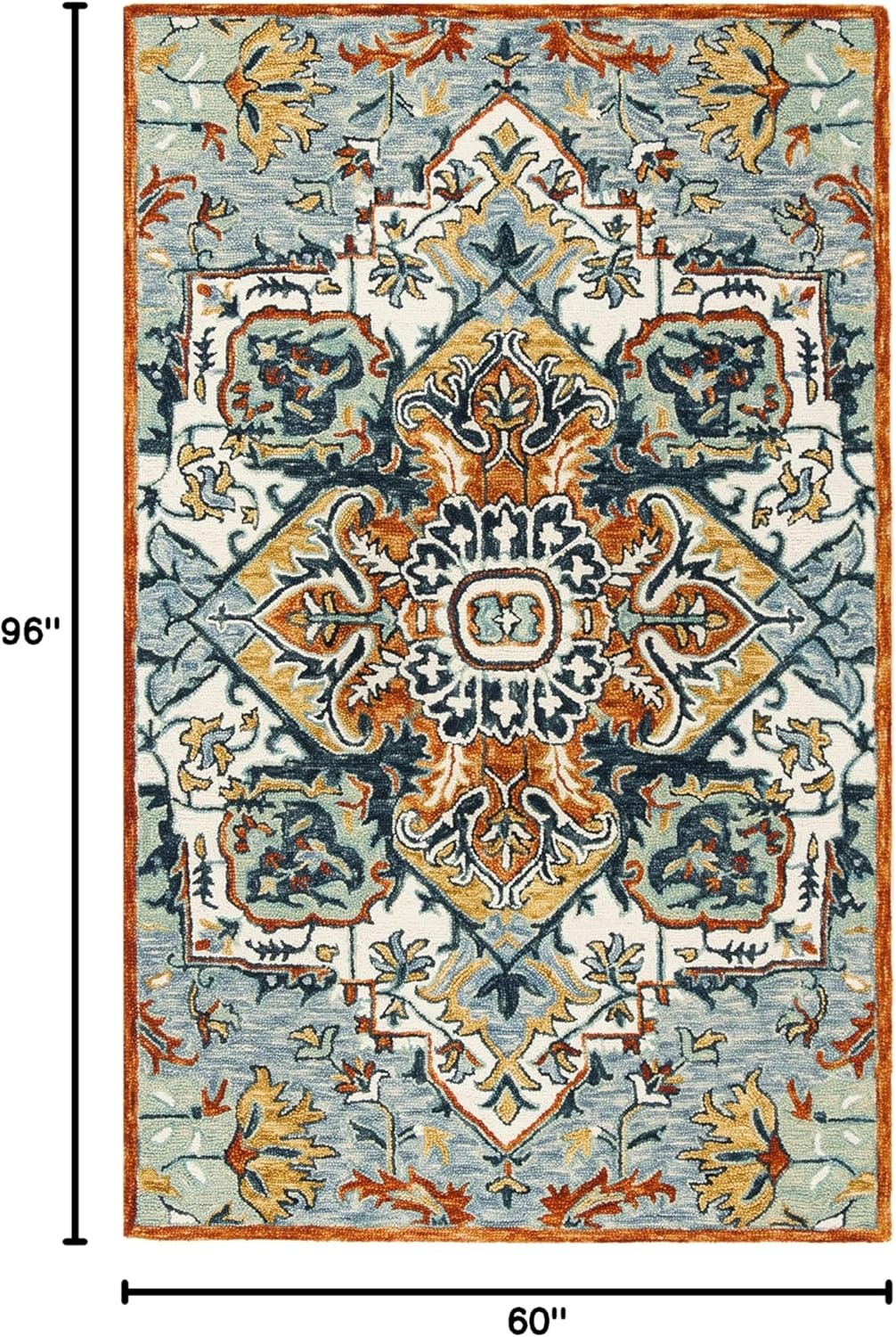 image:imageSAFAVIEH Area Rug 8x10 Aspen Collection Large Blue amp Rust Handmade Wool Boho Design Ideal for Living Room Bedroom Office Dining Space APN312ABlueRust