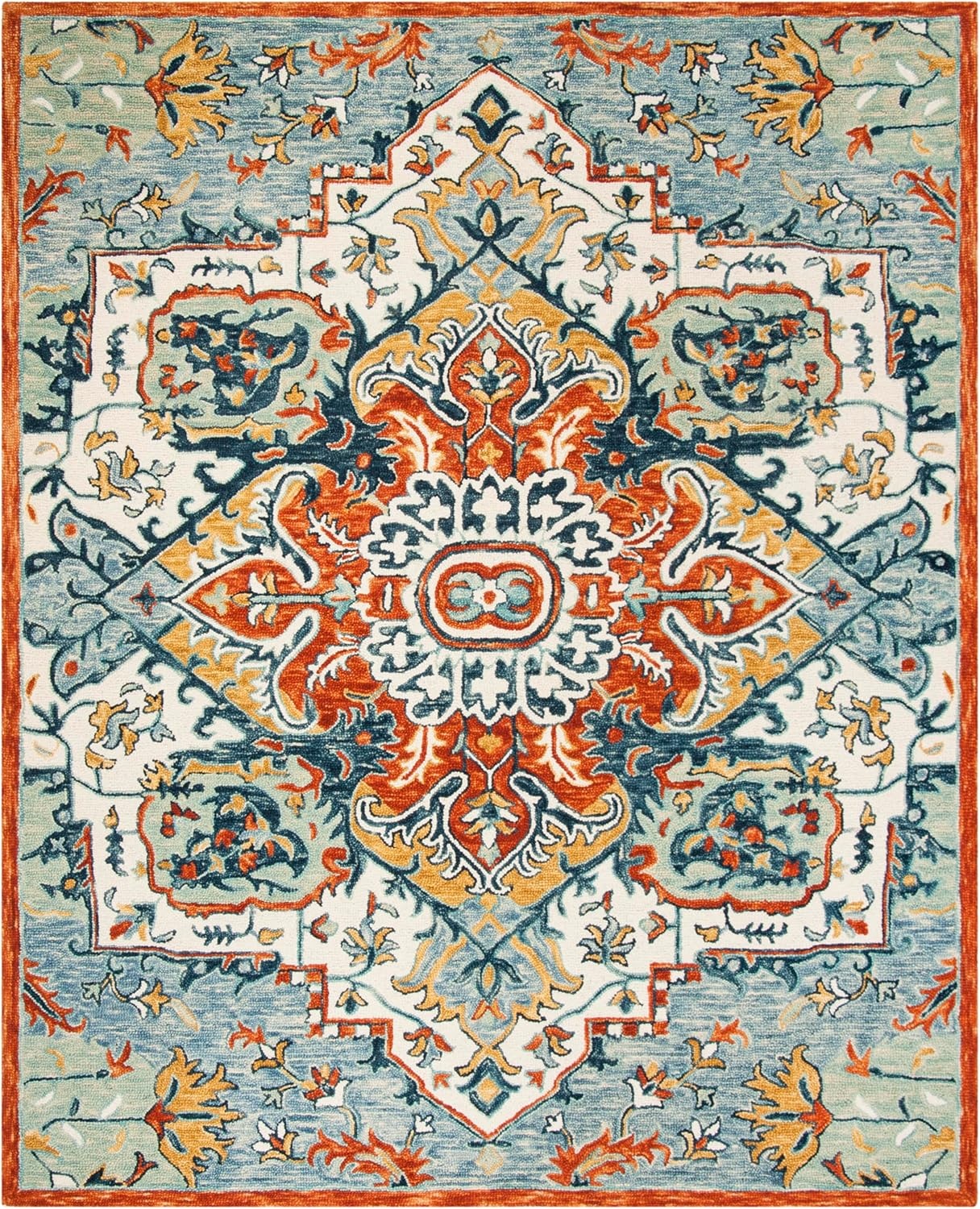 image:imageSAFAVIEH Area Rug 8x10 Aspen Collection Large Blue amp Rust Handmade Wool Boho Design Ideal for Living Room Bedroom Office Dining Space APN312ABlueRust