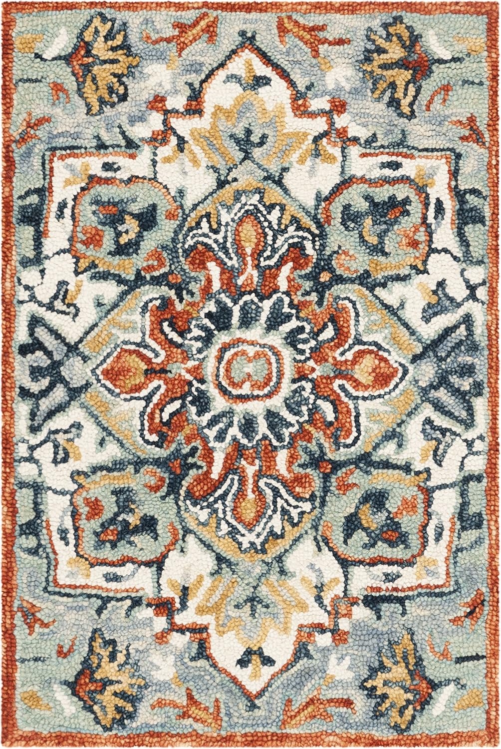 image:imageSAFAVIEH Area Rug 8x10 Aspen Collection Large Blue amp Rust Handmade Wool Boho Design Ideal for Living Room Bedroom Office Dining Space APN312ABlueRust