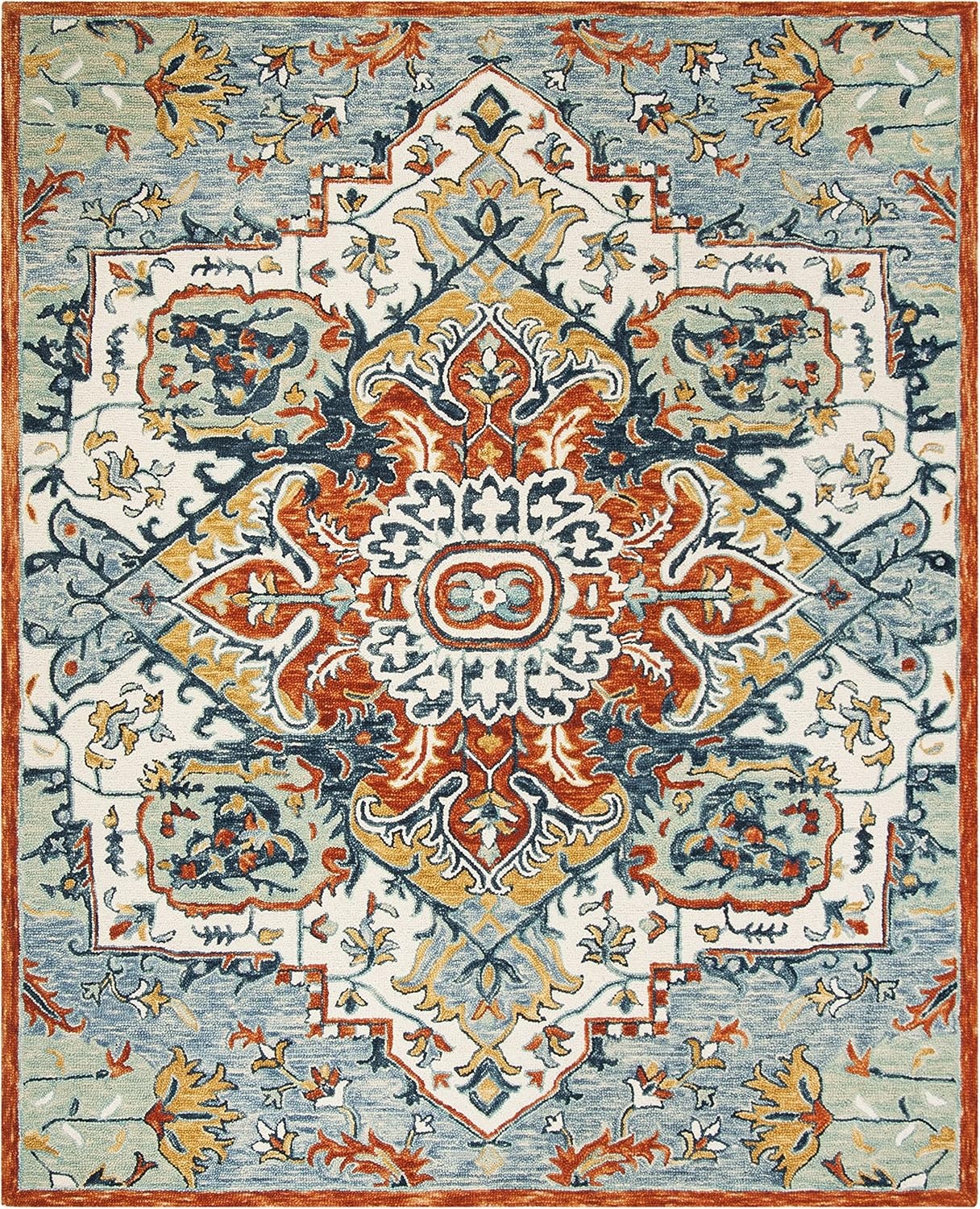 image:imageSAFAVIEH Area Rug 8x10 Aspen Collection Large Blue amp Rust Handmade Wool Boho Design Ideal for Living Room Bedroom Office Dining Space APN312ABlueRust