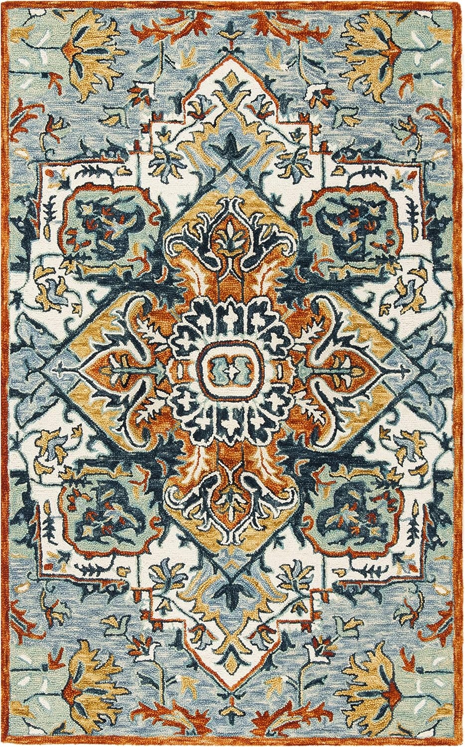 image:imageSAFAVIEH Area Rug 8x10 Aspen Collection Large Blue amp Rust Handmade Wool Boho Design Ideal for Living Room Bedroom Office Dining Space APN312ABlueRust