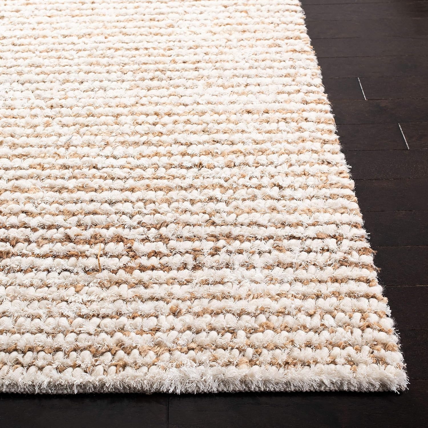 image:imageSAFAVIEH Area Rug 8x10 Aspen Shag Collection Large White amp Beige Handmade Wool 1inch Thick Ideal for Living Room Bedroom Office Dining Space SG640AWhiteBeige