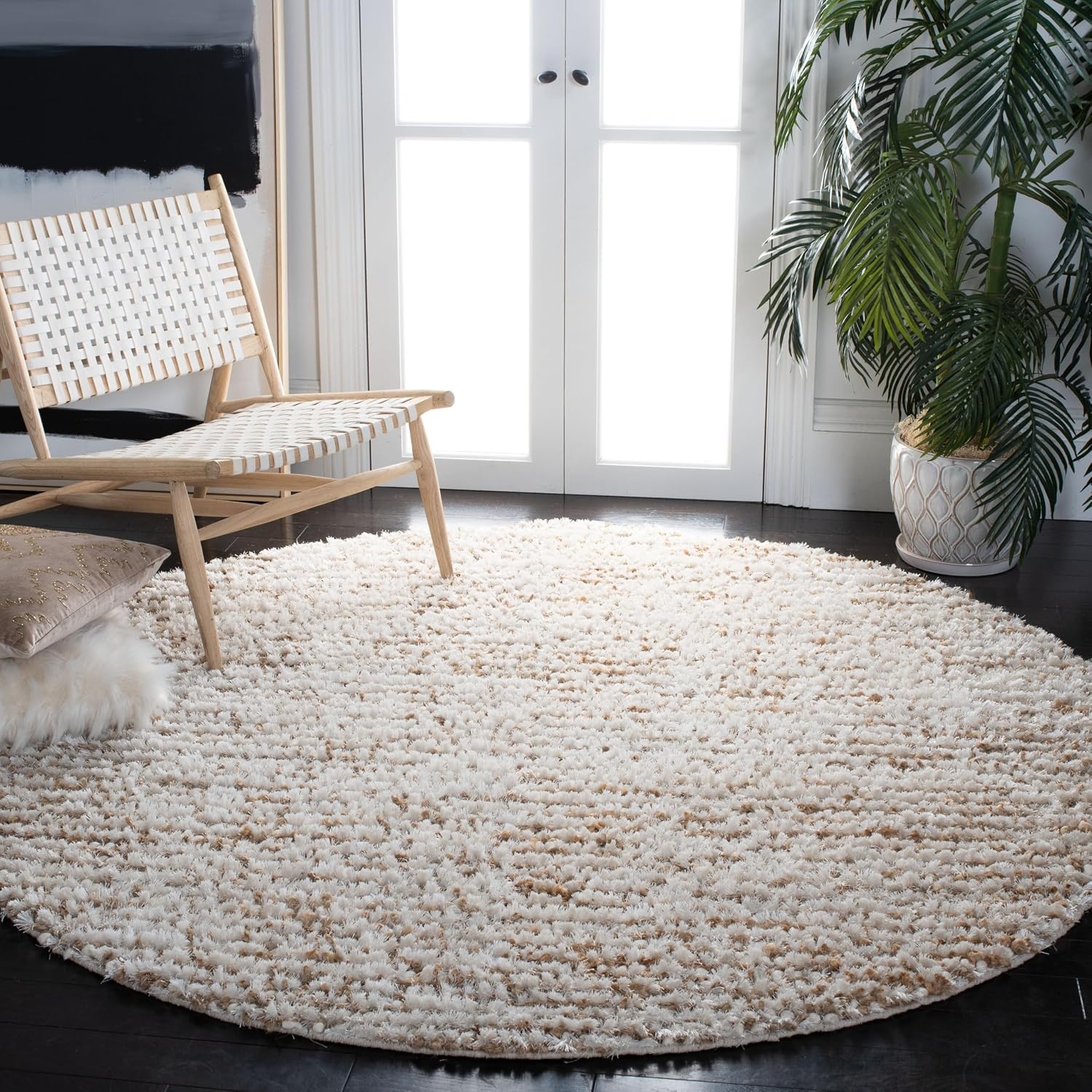 image:imageSAFAVIEH Area Rug 8x10 Aspen Shag Collection Large White amp Beige Handmade Wool 1inch Thick Ideal for Living Room Bedroom Office Dining Space SG640AWhiteBeige