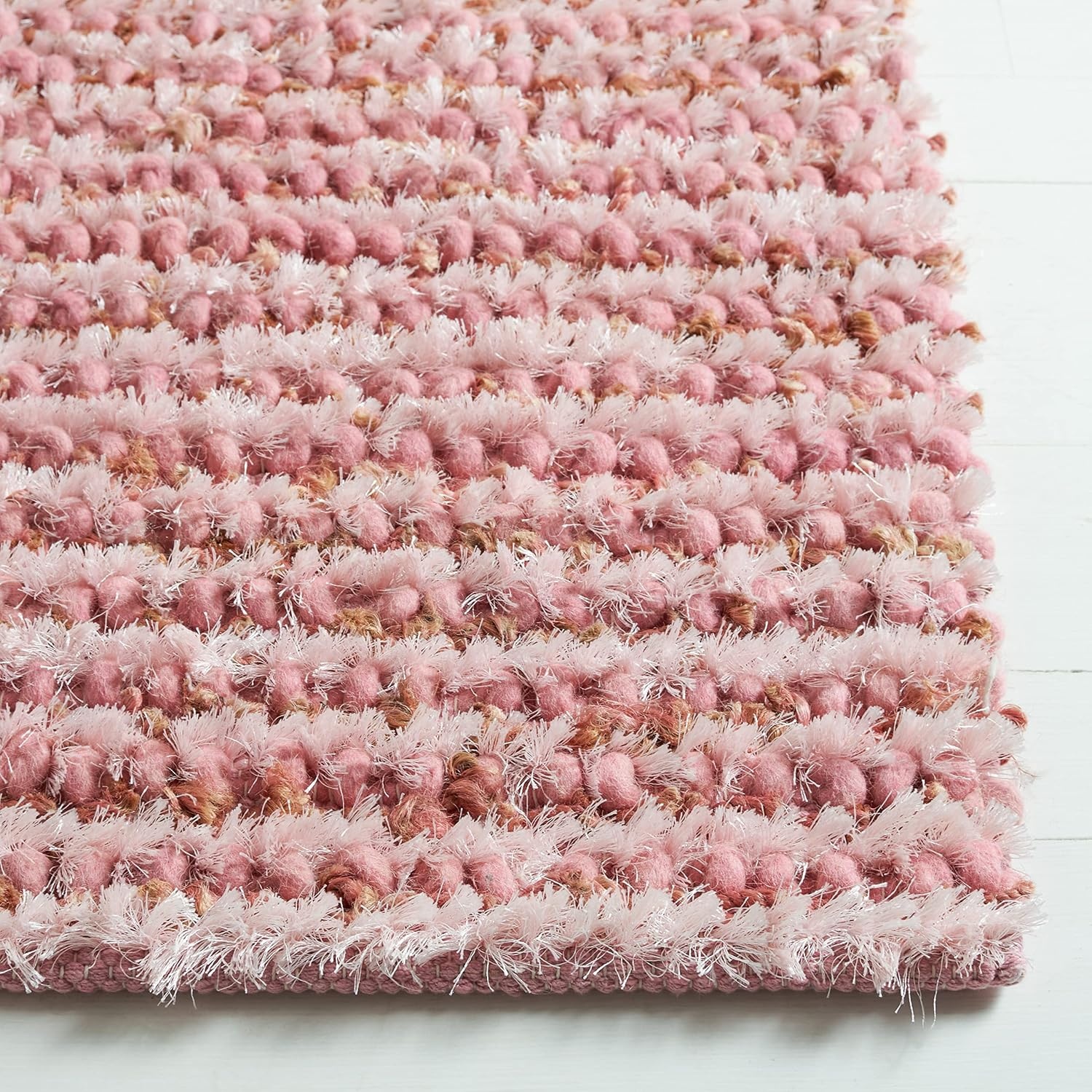 image:imageSAFAVIEH Area Rug 8x10 Aspen Shag Collection Large White amp Beige Handmade Wool 1inch Thick Ideal for Living Room Bedroom Office Dining Space SG640APink