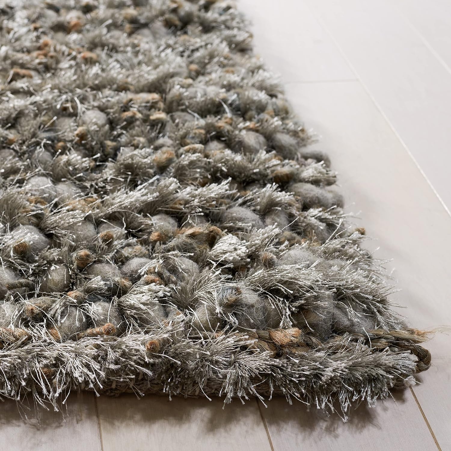 image:imageSAFAVIEH Area Rug 8x10 Aspen Shag Collection Large White amp Beige Handmade Wool 1inch Thick Ideal for Living Room Bedroom Office Dining Space SG640AGrey