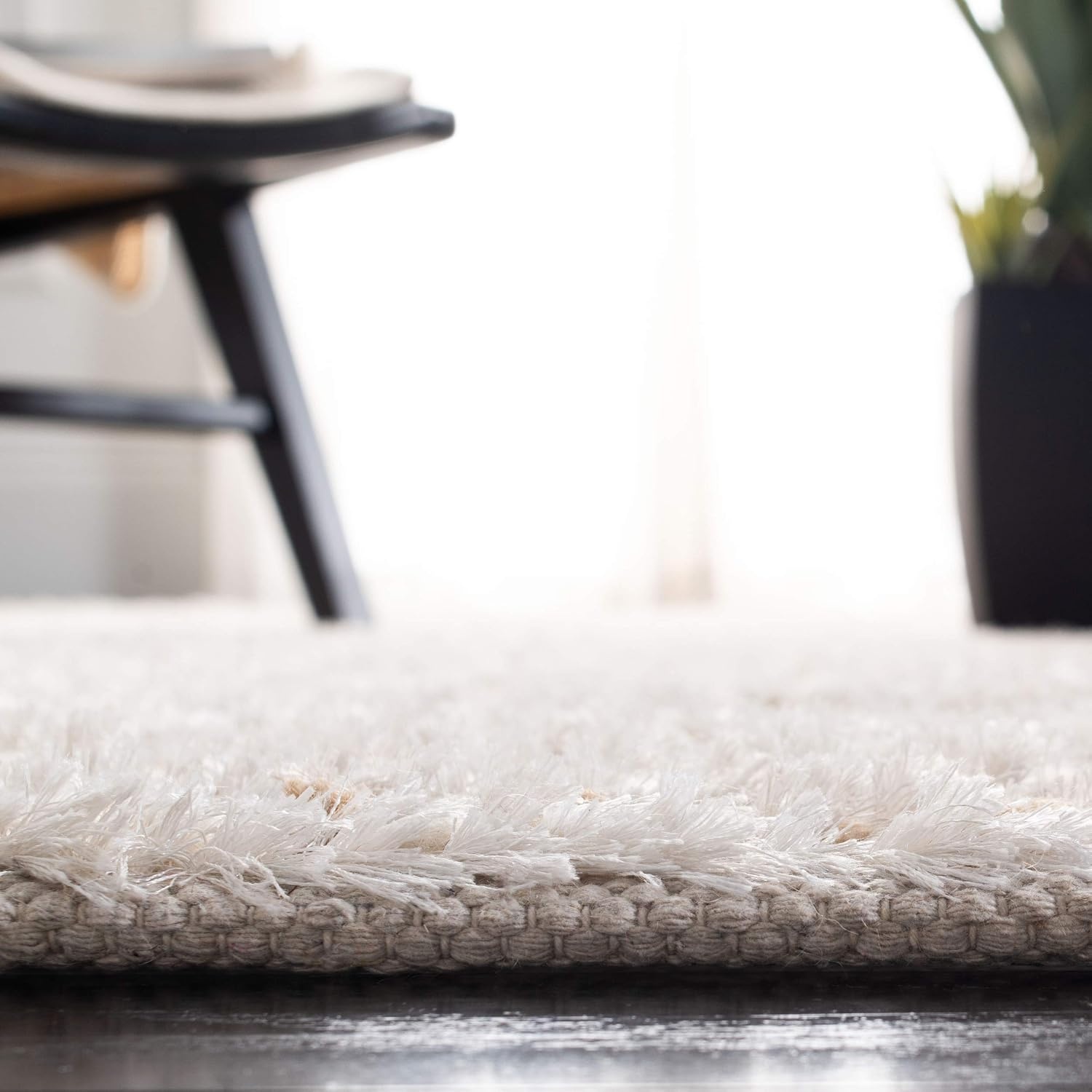 image:imageSAFAVIEH Area Rug 8x10 Aspen Shag Collection Large White amp Beige Handmade Wool 1inch Thick Ideal for Living Room Bedroom Office Dining Space SG640AWhiteBeige