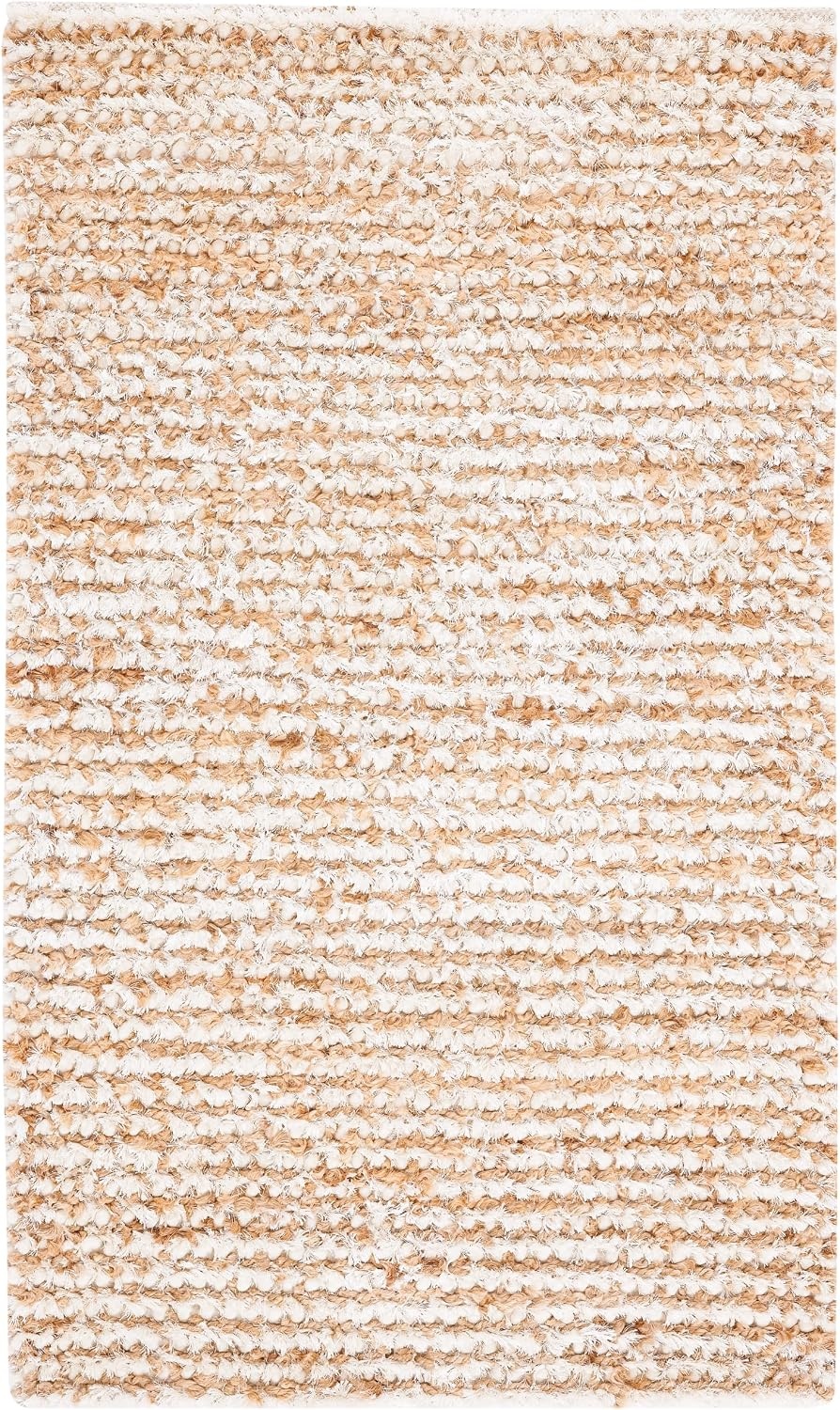 image:imageSAFAVIEH Area Rug 8x10 Aspen Shag Collection Large White amp Beige Handmade Wool 1inch Thick Ideal for Living Room Bedroom Office Dining Space SG640AWhiteBeige
