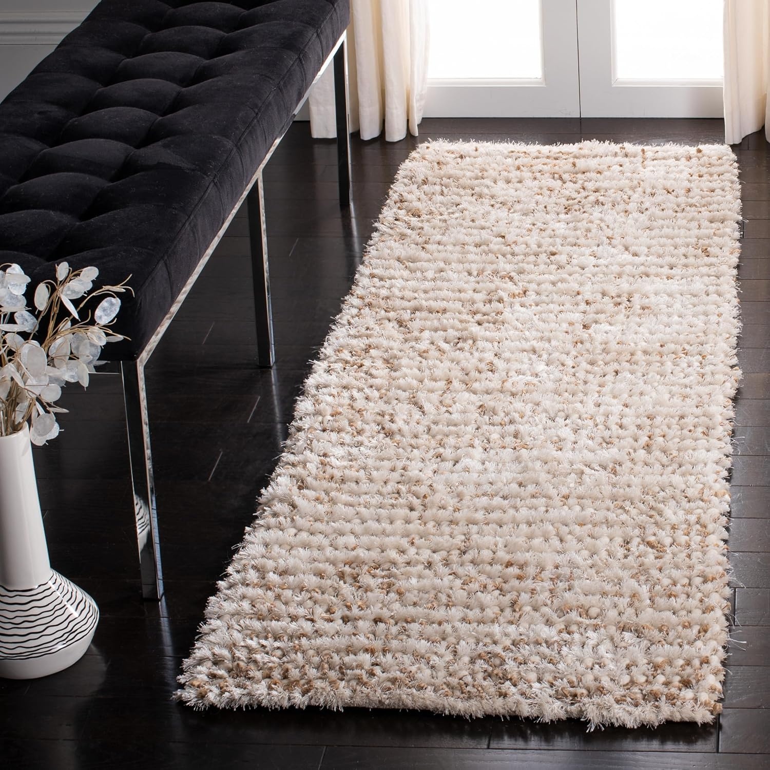 image:imageSAFAVIEH Area Rug 8x10 Aspen Shag Collection Large White amp Beige Handmade Wool 1inch Thick Ideal for Living Room Bedroom Office Dining Space SG640AWhiteBeige