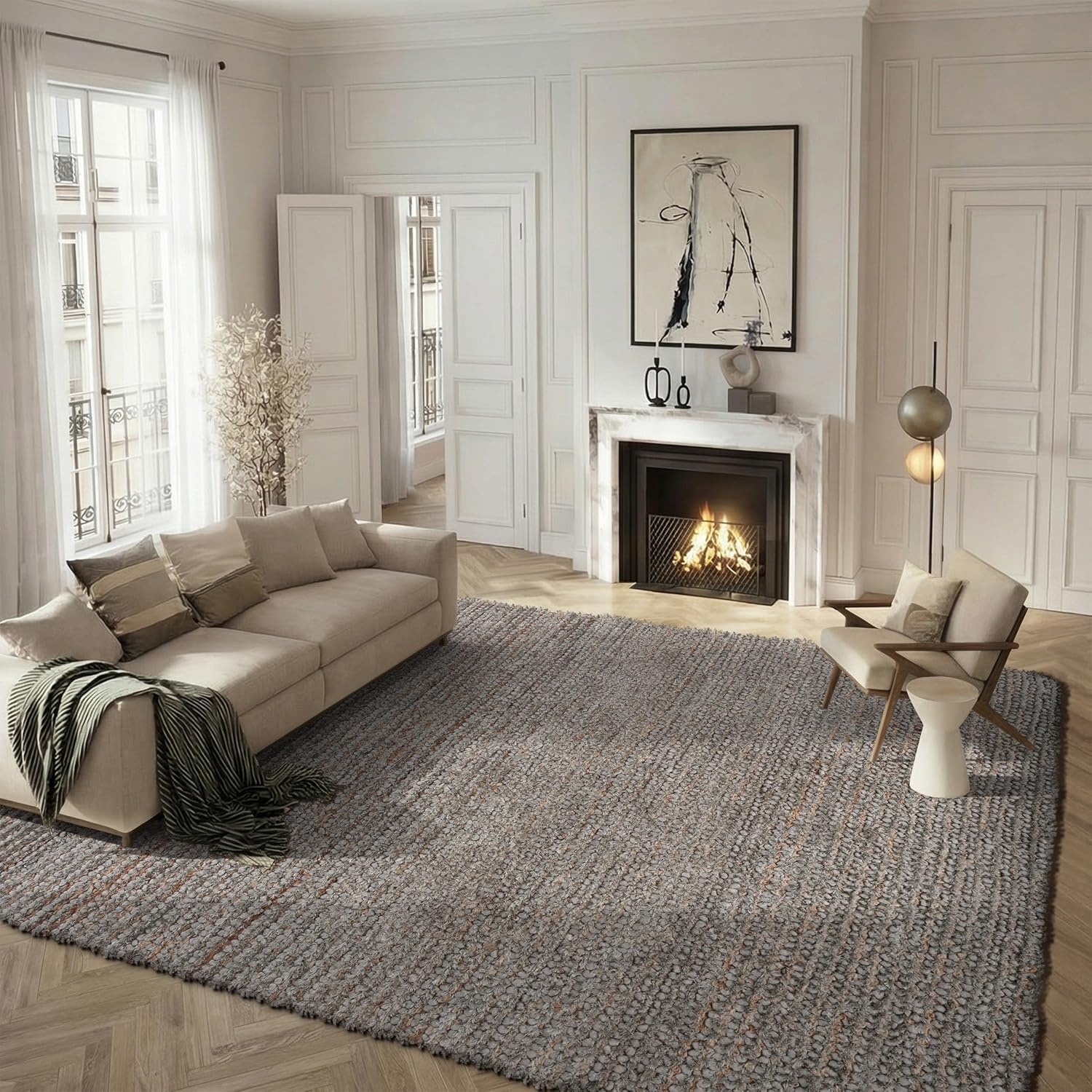 image:imageSAFAVIEH Area Rug 8x10 Aspen Shag Collection Large White amp Beige Handmade Wool 1inch Thick Ideal for Living Room Bedroom Office Dining Space SG640AGrey