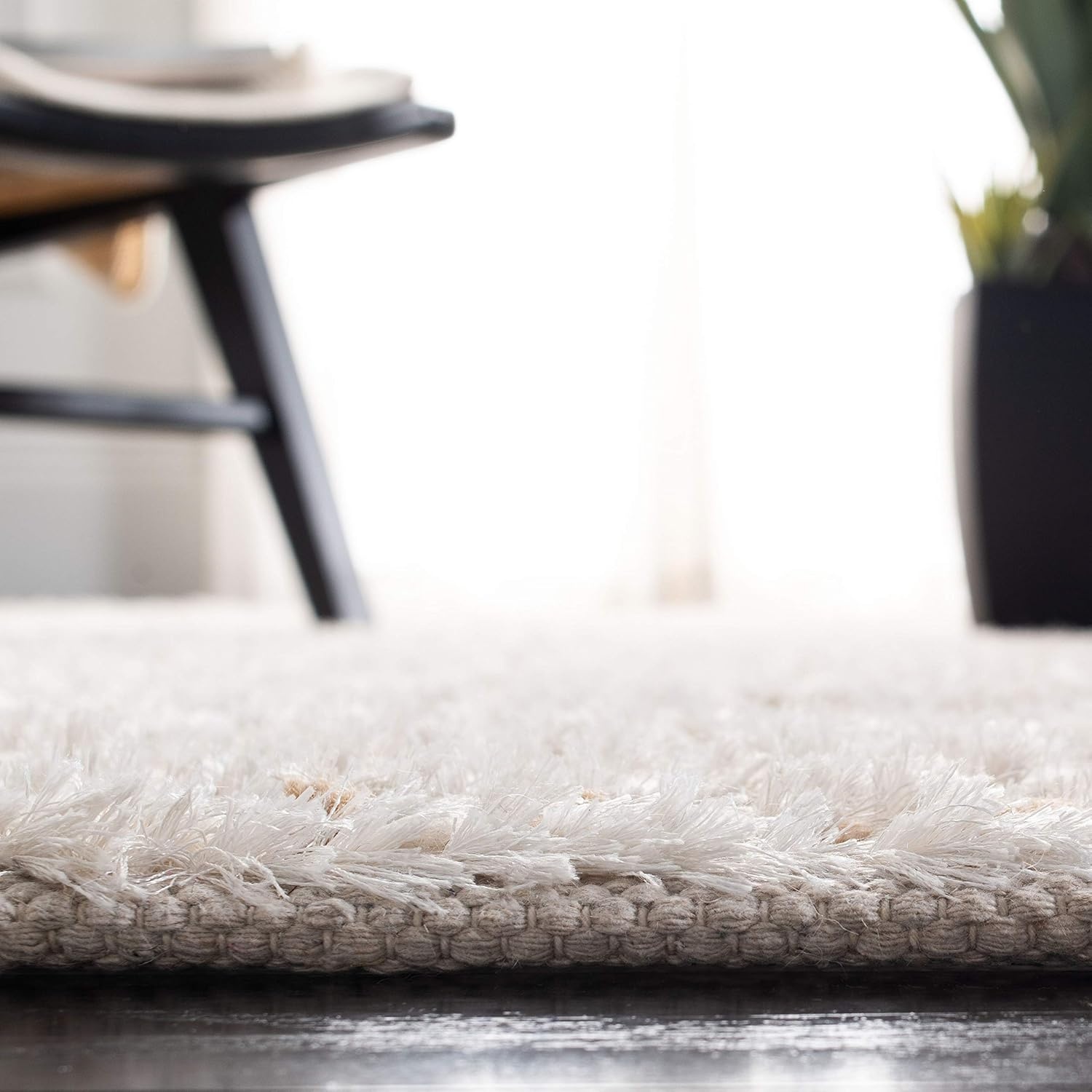 image:imageSAFAVIEH Area Rug 8x10 Aspen Shag Collection Large White amp Beige Handmade Wool 1inch Thick Ideal for Living Room Bedroom Office Dining Space SG640AWhiteBeige