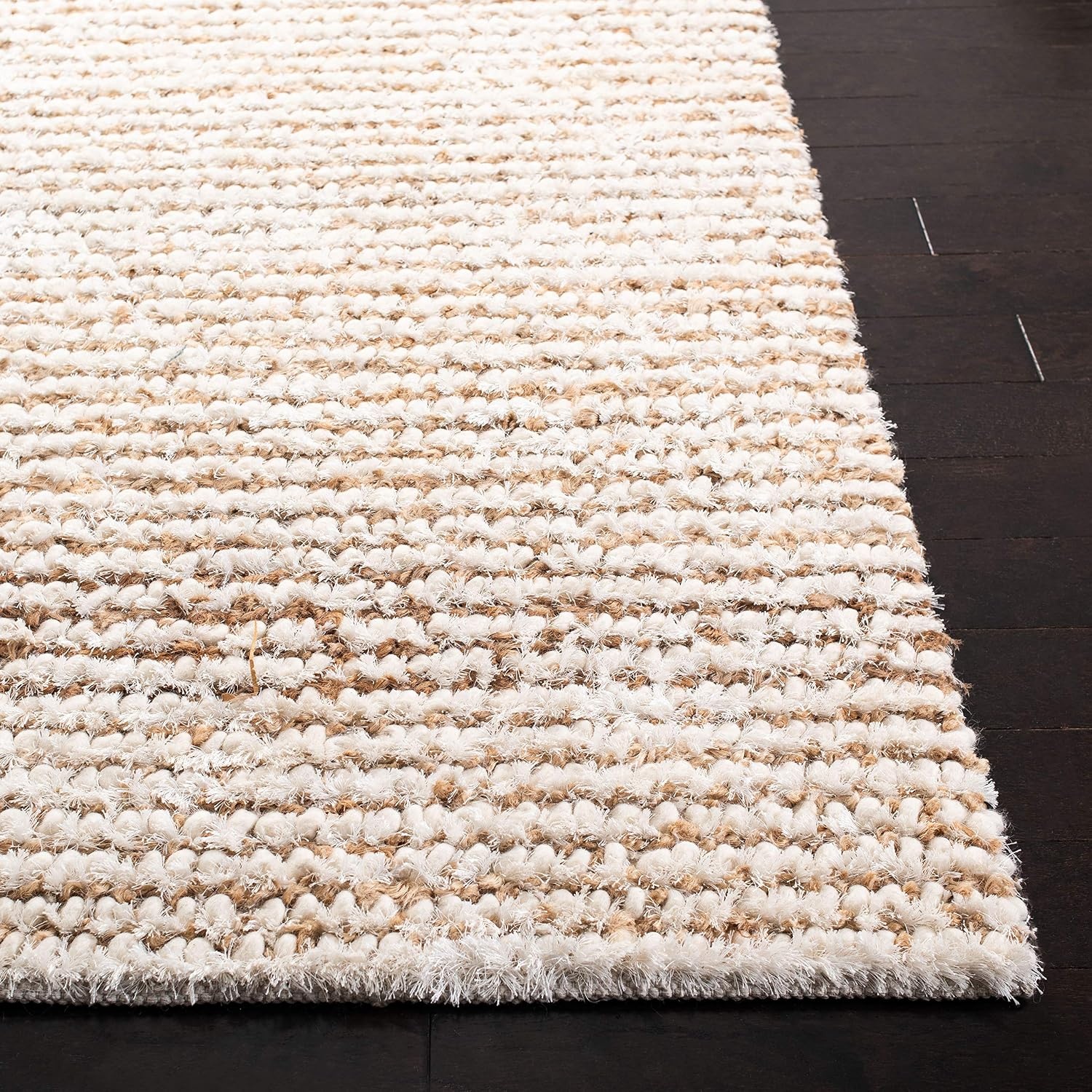 image:imageSAFAVIEH Area Rug 8x10 Aspen Shag Collection Large White amp Beige Handmade Wool 1inch Thick Ideal for Living Room Bedroom Office Dining Space SG640AWhiteBeige