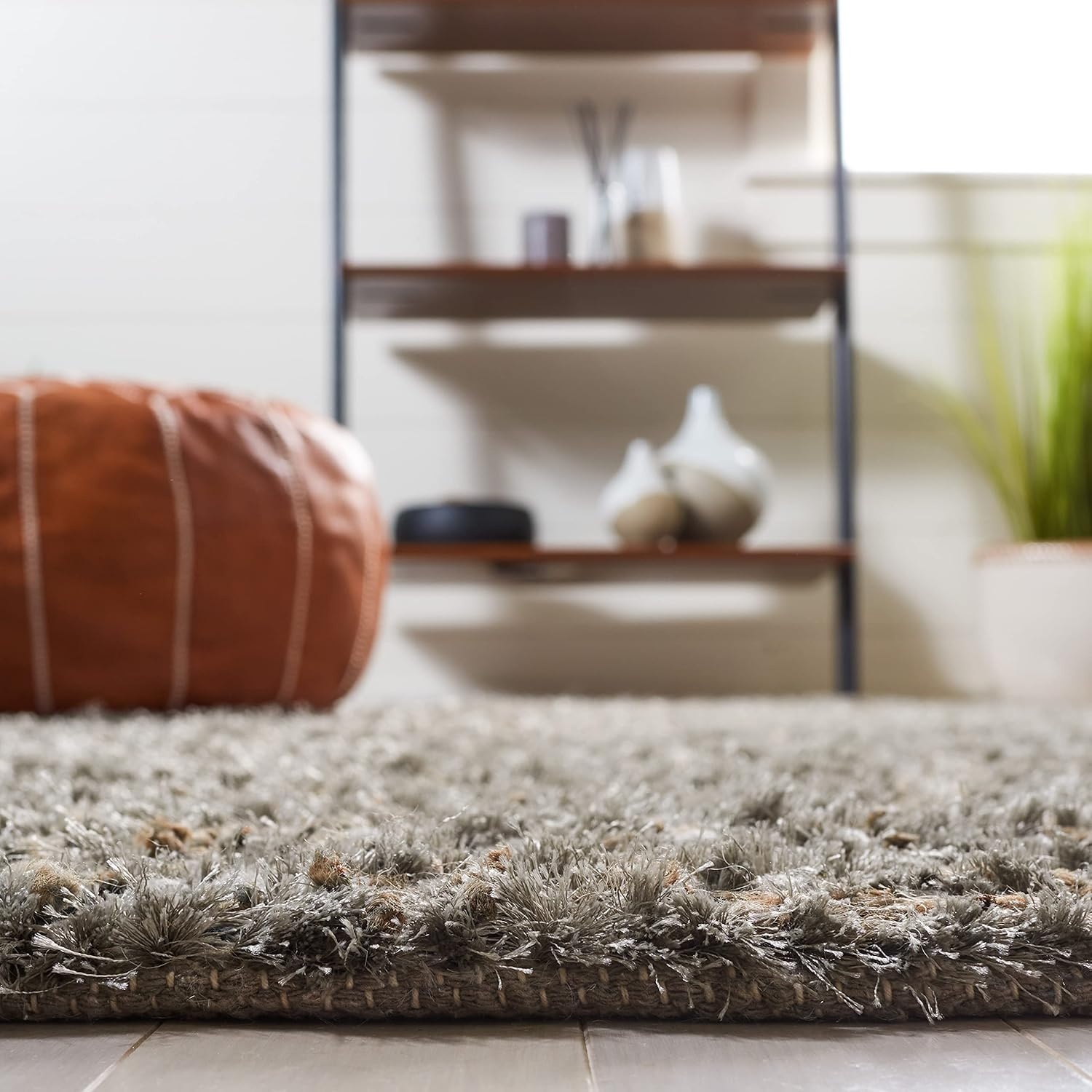 image:imageSAFAVIEH Area Rug 8x10 Aspen Shag Collection Large White amp Beige Handmade Wool 1inch Thick Ideal for Living Room Bedroom Office Dining Space SG640AGrey