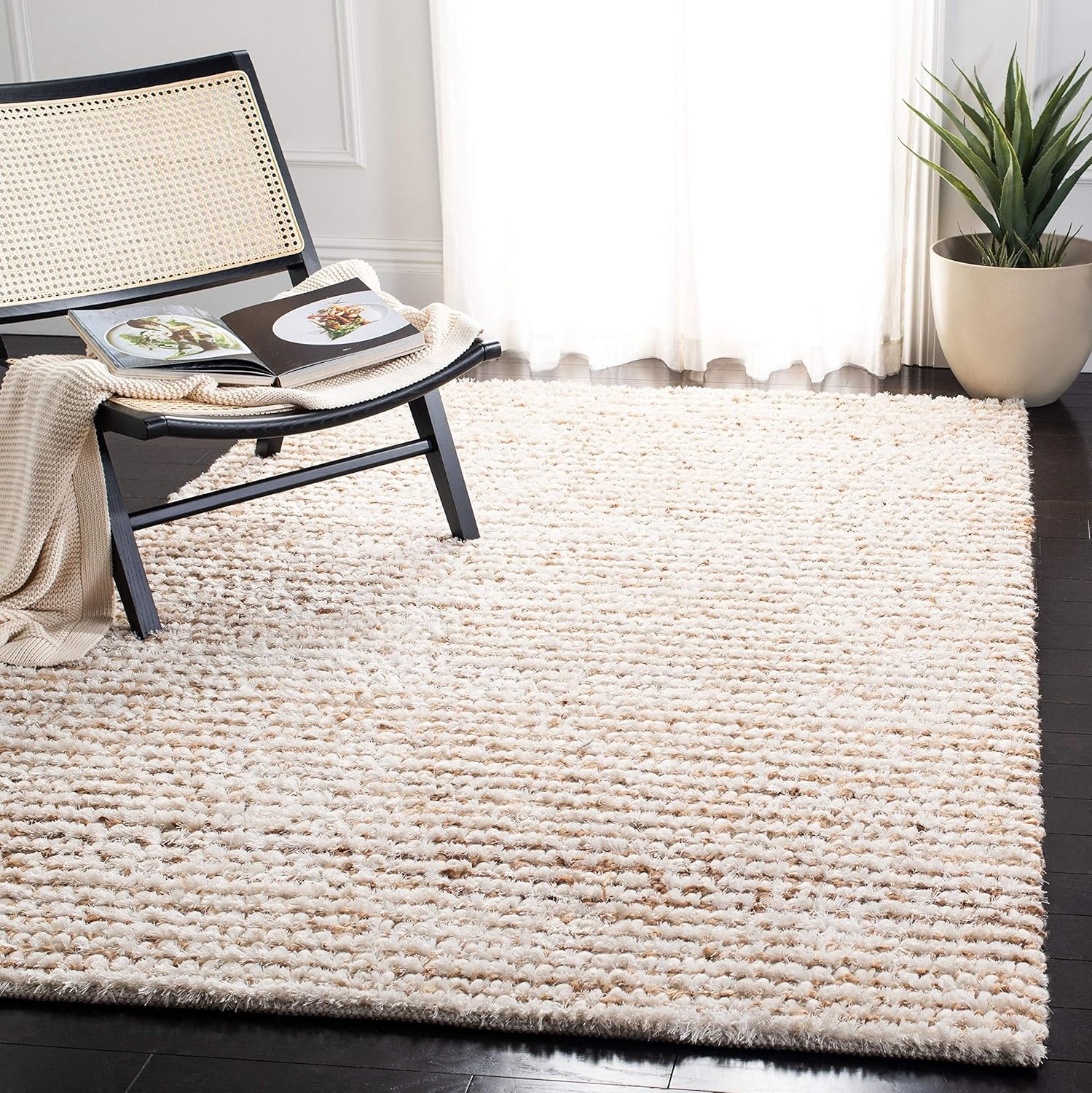 image:imageSAFAVIEH Area Rug 8x10 Aspen Shag Collection Large White amp Beige Handmade Wool 1inch Thick Ideal for Living Room Bedroom Office Dining Space SG640AWhiteBeige