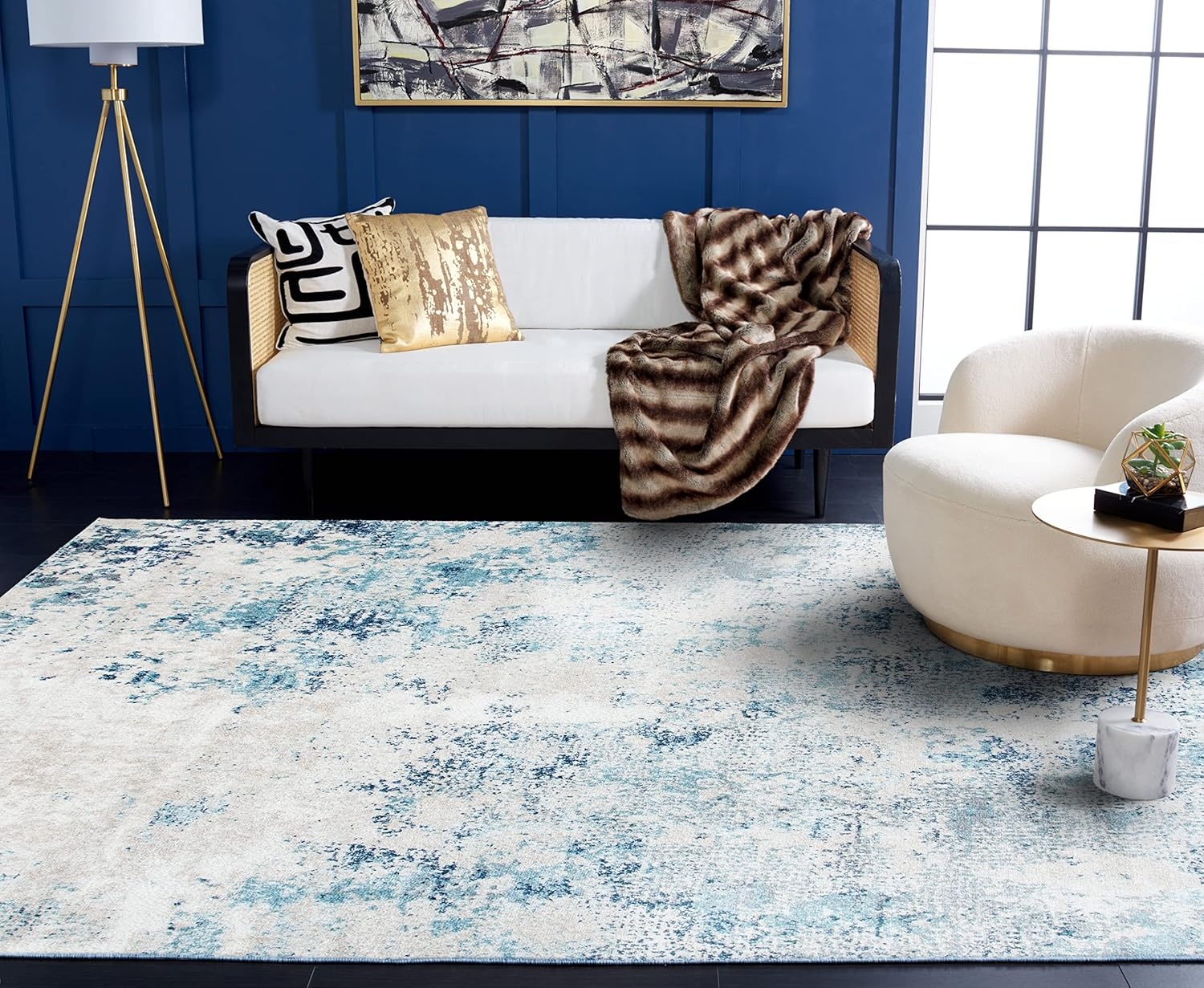 image:imageSAFAVIEH Area Rug 8x10 Aston Collection Large Navy amp Grey Modern Abstract Design NonShedding amp Easy Cleaning Ideal for Living Room Bedroom Office Dining Space ASN710NIvoryBlue