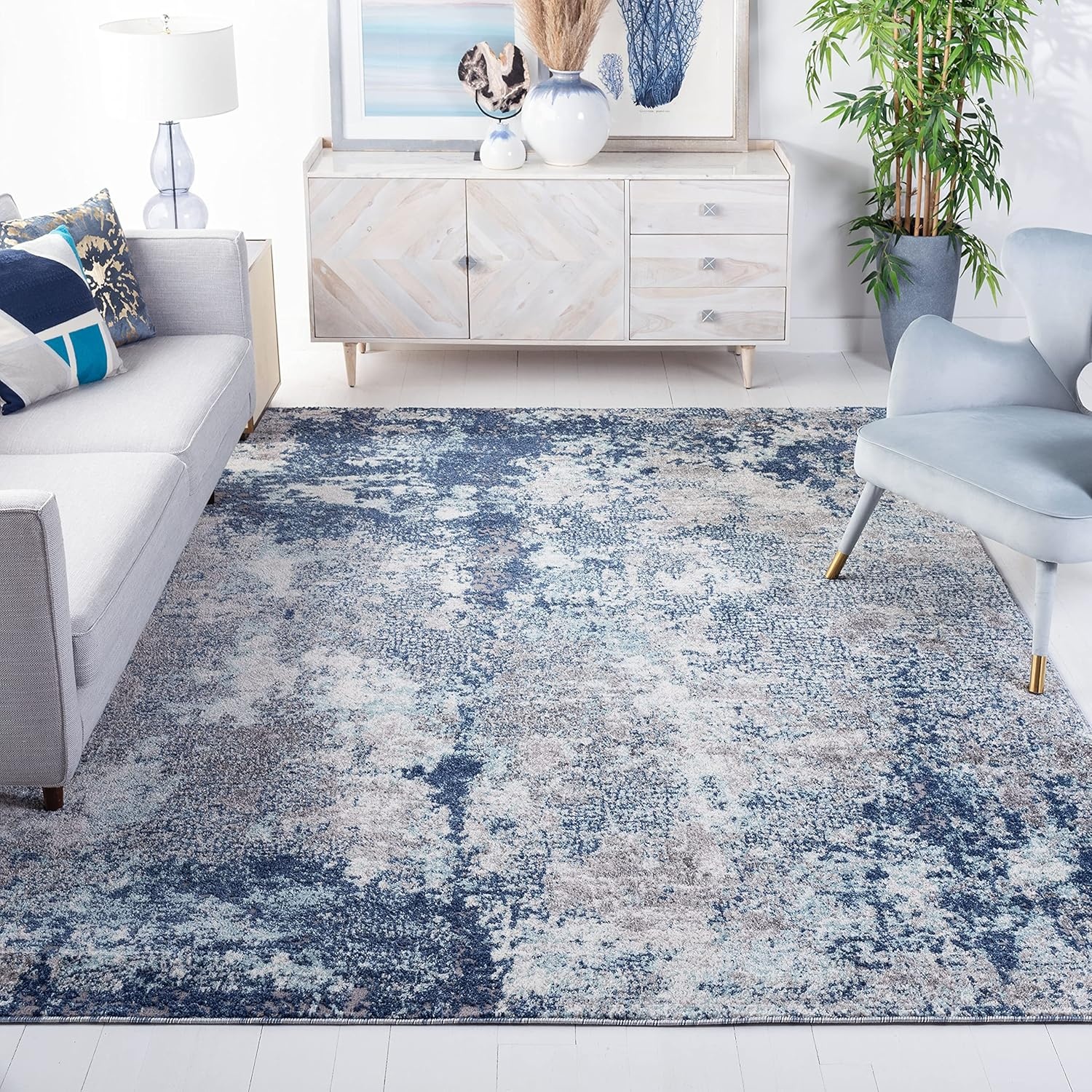 image:imageSAFAVIEH Area Rug 8x10 Aston Collection Large Navy amp Grey Modern Abstract Design NonShedding amp Easy Cleaning Ideal for Living Room Bedroom Office Dining Space ASN710NNavyGrey