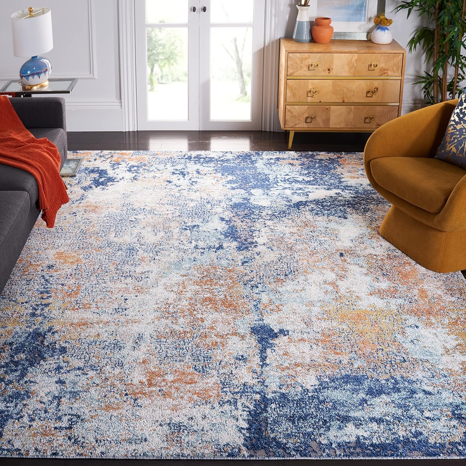 image:imageSAFAVIEH Area Rug 8x10 Aston Collection Large Navy amp Grey Modern Abstract Design NonShedding amp Easy Cleaning Ideal for Living Room Bedroom Office Dining Space ASN710NNavyGold