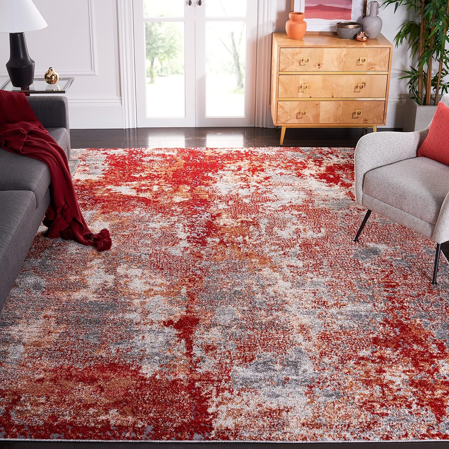 image:imageSAFAVIEH Area Rug 8x10 Aston Collection Large Navy amp Grey Modern Abstract Design NonShedding amp Easy Cleaning Ideal for Living Room Bedroom Office Dining Space ASN710NRedGrey