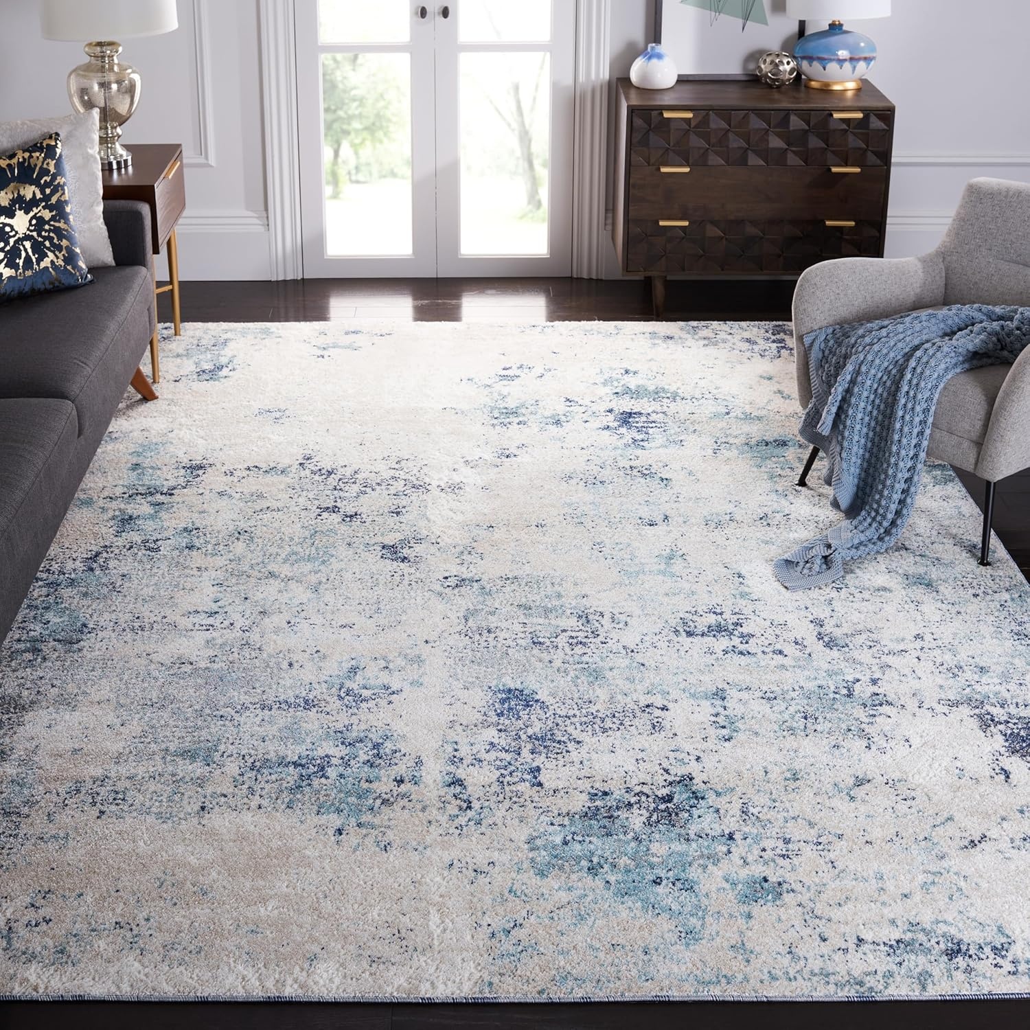 image:imageSAFAVIEH Area Rug 8x10 Aston Collection Large Navy amp Grey Modern Abstract Design NonShedding amp Easy Cleaning Ideal for Living Room Bedroom Office Dining Space ASN710NIvoryBlue